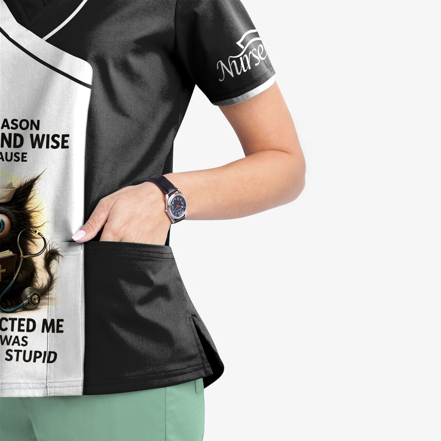 Personalized Funny Nurse Scrubs - Cute Cat & Bible Design with Custom Name - Ideal for RN, CNA, LPN - Best Gift for Healthcare Professionals