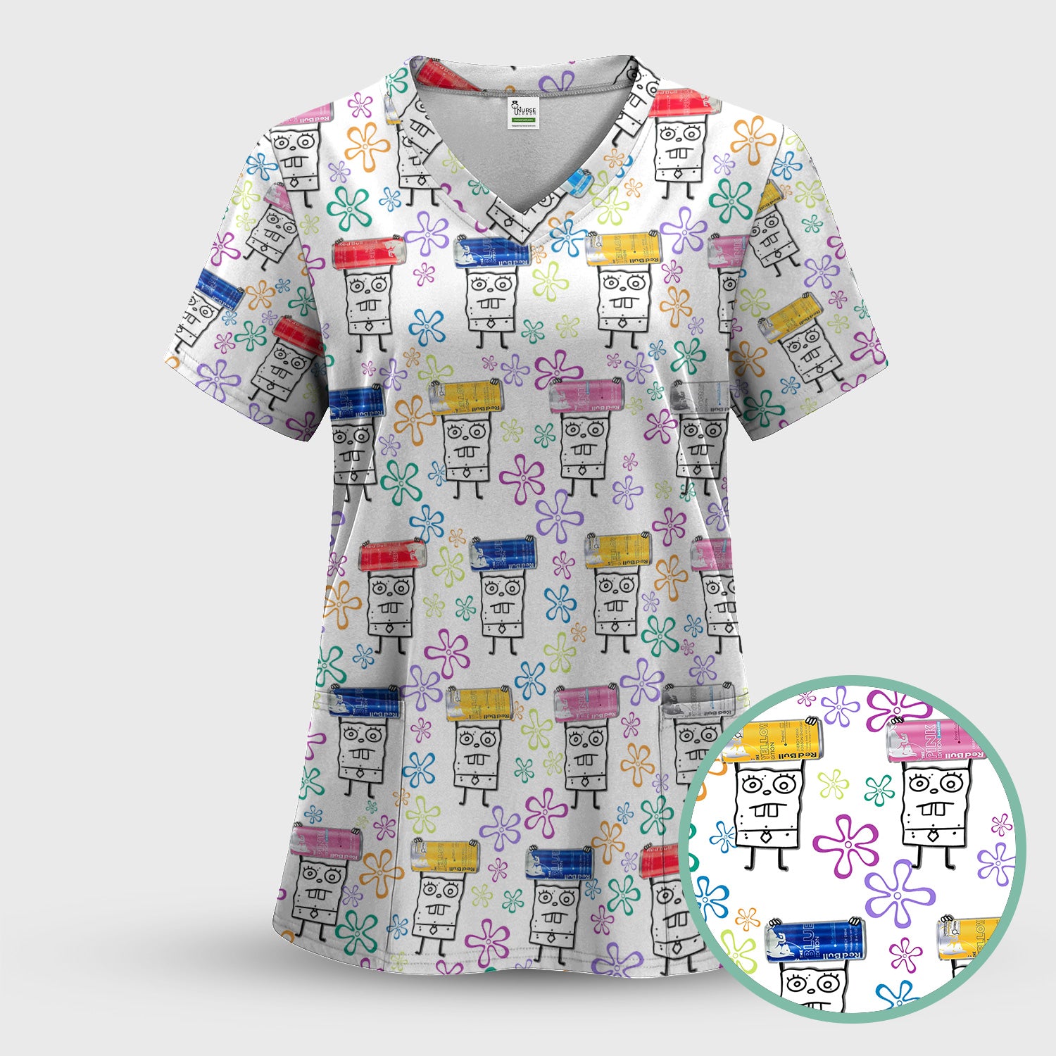 Funny Doodle Bob Energy Drink Nurse Shirt - Cute Cartoon Medical Graphic Tee - Gift for RN MD CNA RT Paramedic Phlebotomist Healthcare