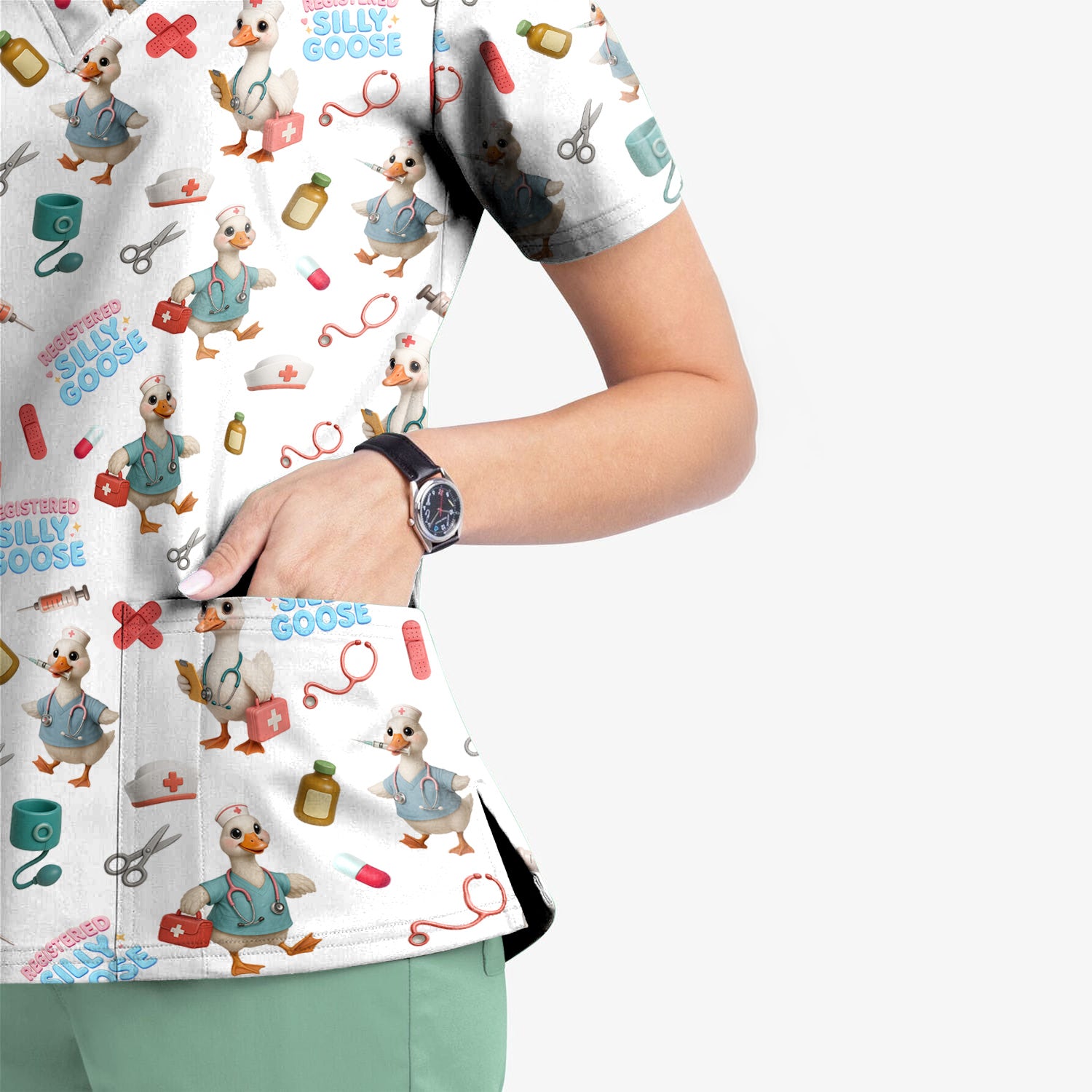Funny Goose Nurse Scrubs for Women - Registered Silly Goose Top - Cute Medical Uniform for RN CNA LPN