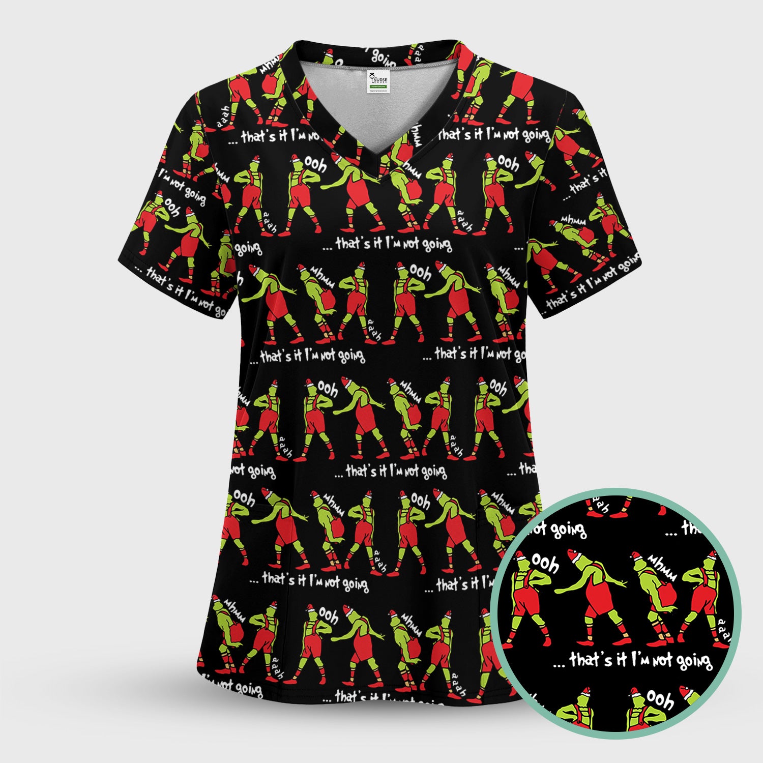 Christmas Nurse Scrub Top - Funny Grinch Shirt for Women - RN LPN CNA Healthcare Workers Gift