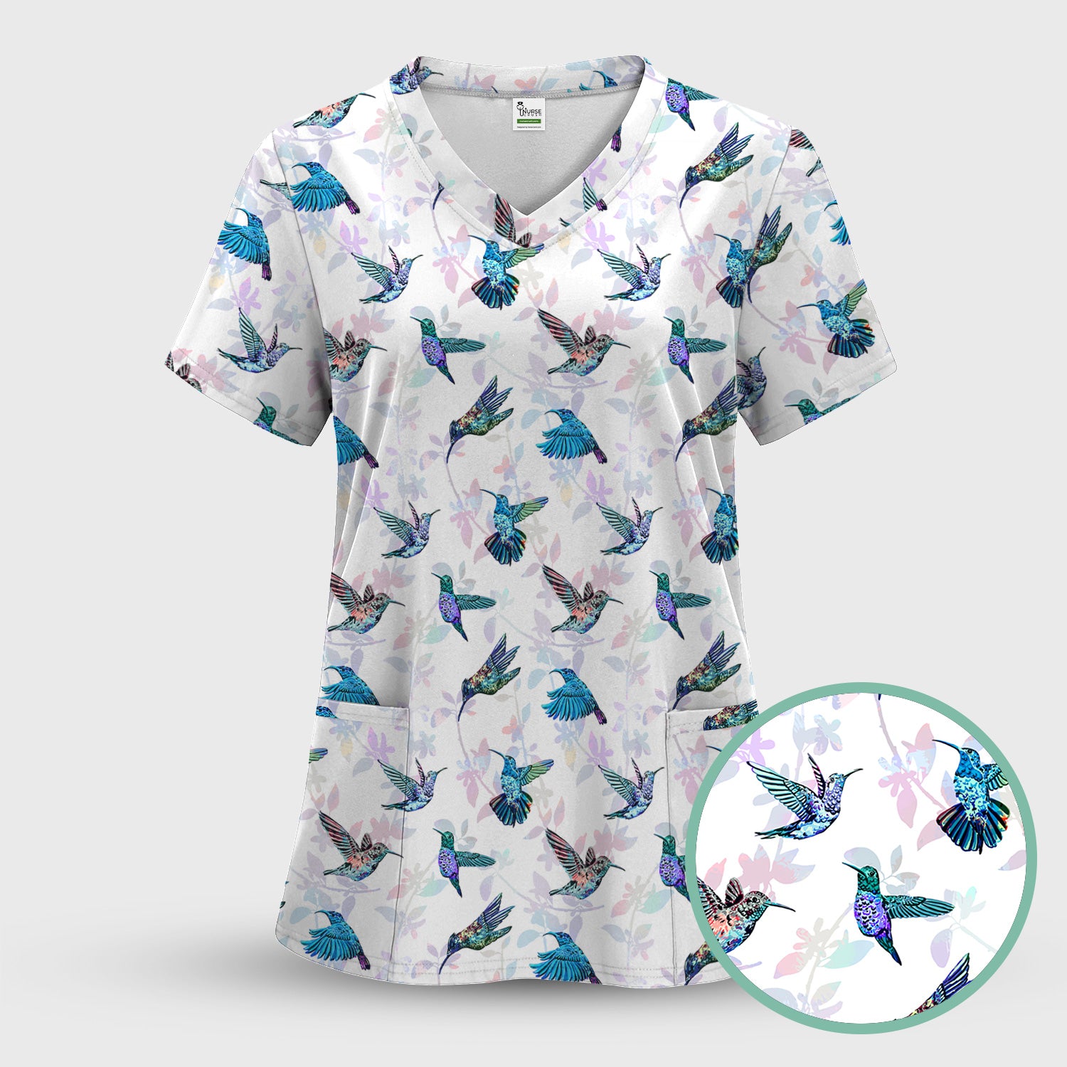 Cute Hummingbird Lover Shirt - All-Over Print Bird & Botanical Graphic Tee - Gift for RN LPN CNA