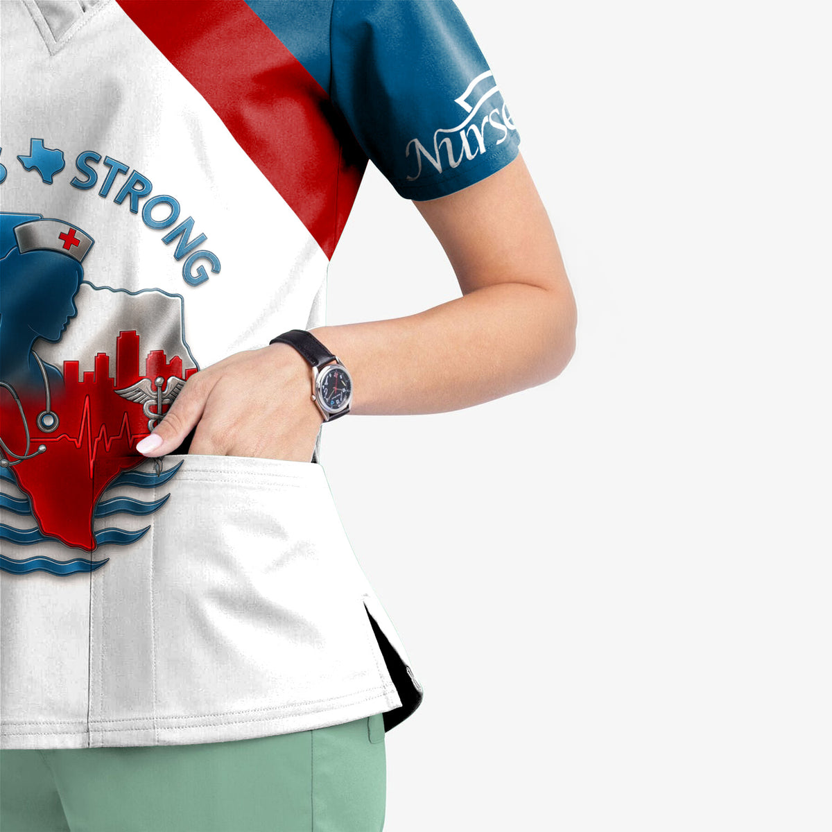 Texas Strong Nurse Scrubs - Personalized with Stethoscope & Texas Flag - Custom Name for RN, CNA, LPN - Gift for Healthcare Workers