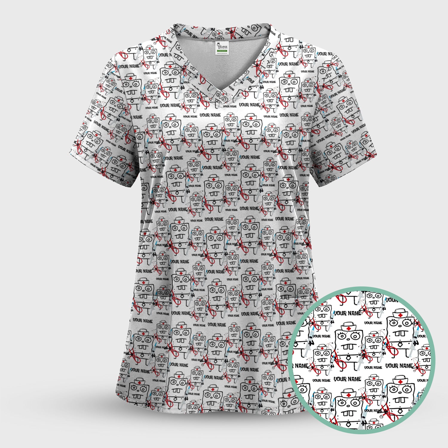 Personalized Doodle Bob Nurse Shirt - Funny Cartoon Medical Graphic Tee - Custom RN MD CNA Healthcare Gift