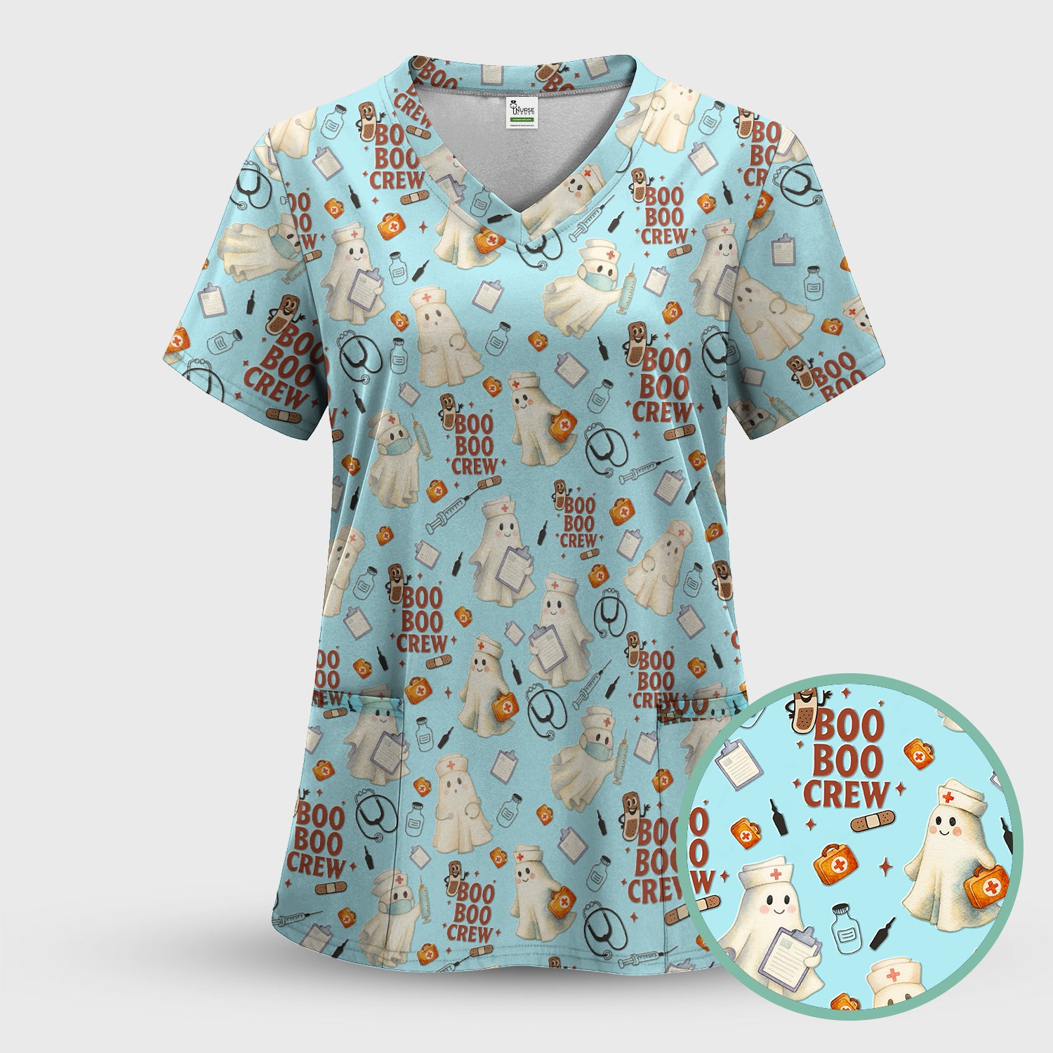 Halloween Nurse Scrub Top for Women - Cute Boo Boo Crew Medical Shirt - Gift for RN LPN CNA Healthcare Staff