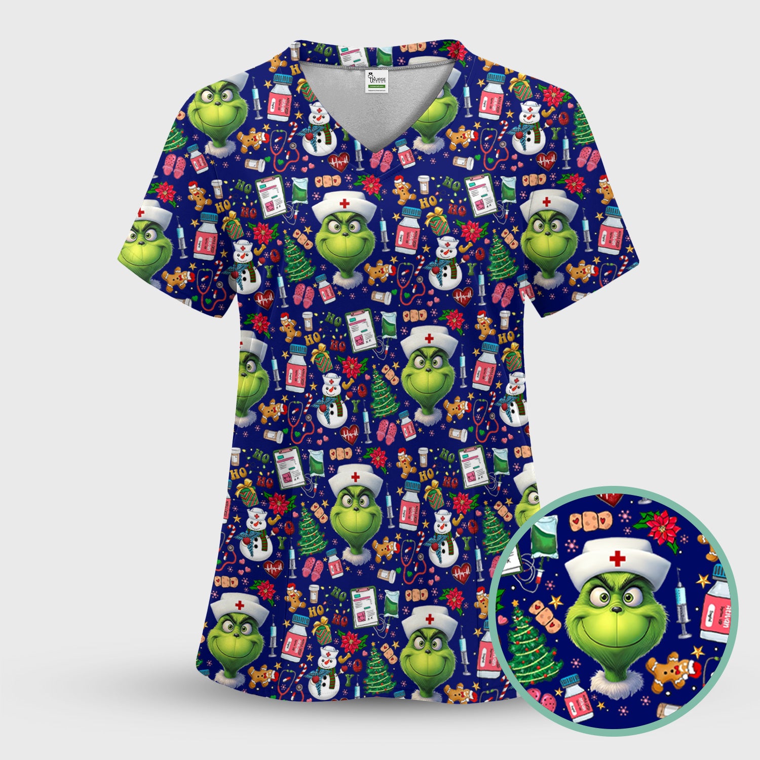 Christmas Nurse Scrub Top - Funny Grinch Medical Top for Women - Multiple Colors Gift for CNA RN LPN