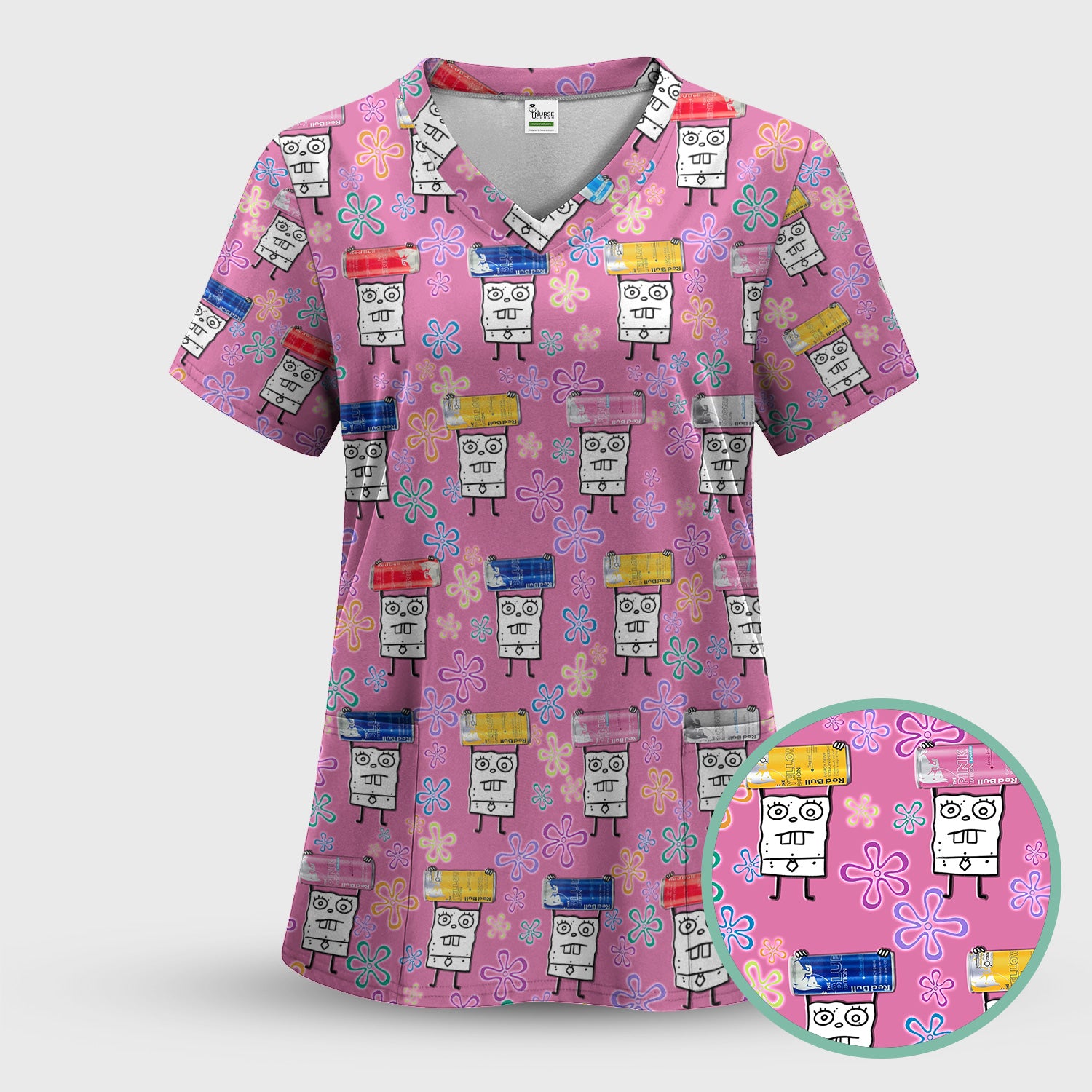 Funny Doodle Bob Energy Drink Nurse Shirt - Cute Cartoon Medical Graphic Tee - Gift for RN MD CNA RT Paramedic Phlebotomist Healthcare