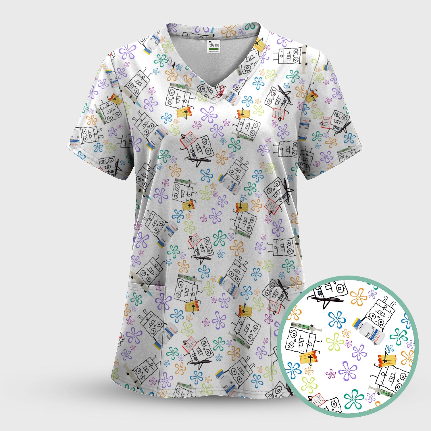 Cute Doodle Bob Energy Drink Nurse Shirt - Cartoon Medical Graphic Tee for Women - Gift for  RN MD CNA RT