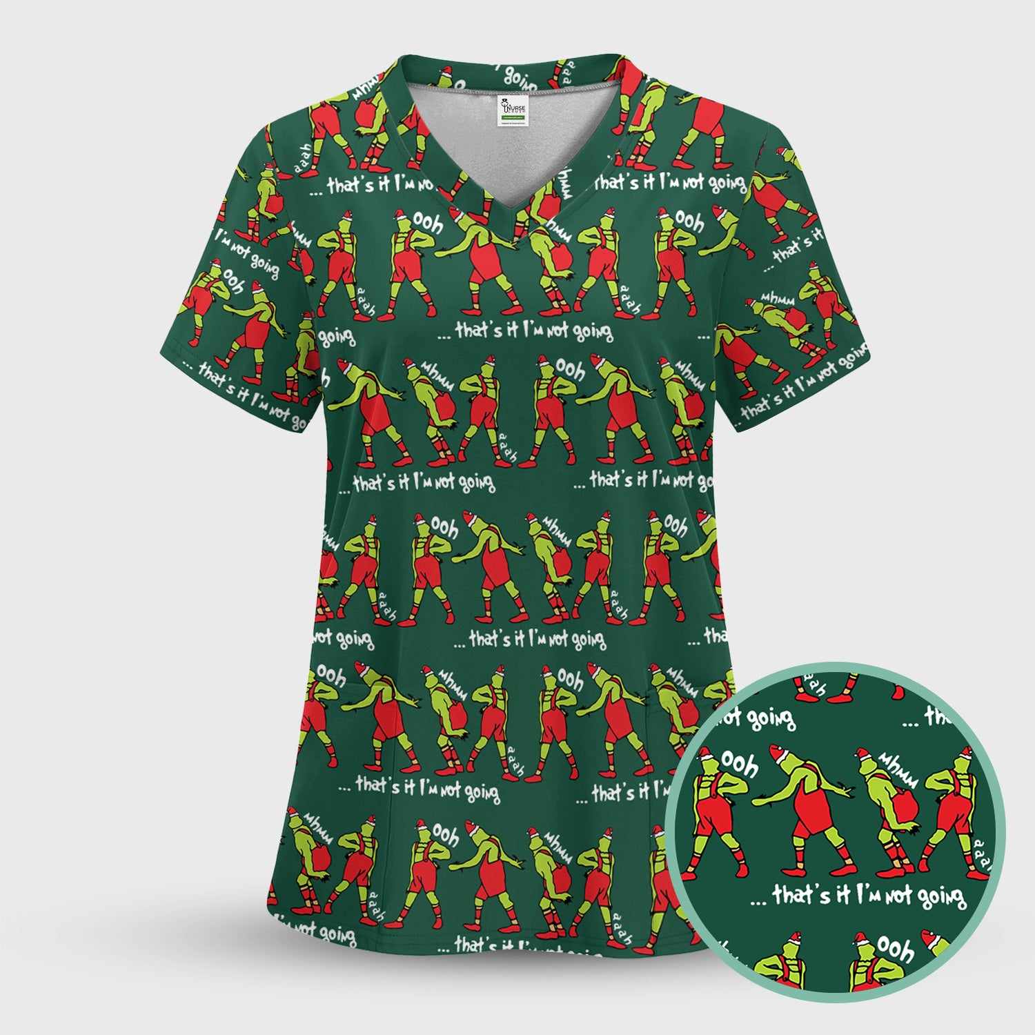 Christmas Nurse Scrub Top - Funny Grinch Shirt for Women - RN LPN CNA Healthcare Workers Gift