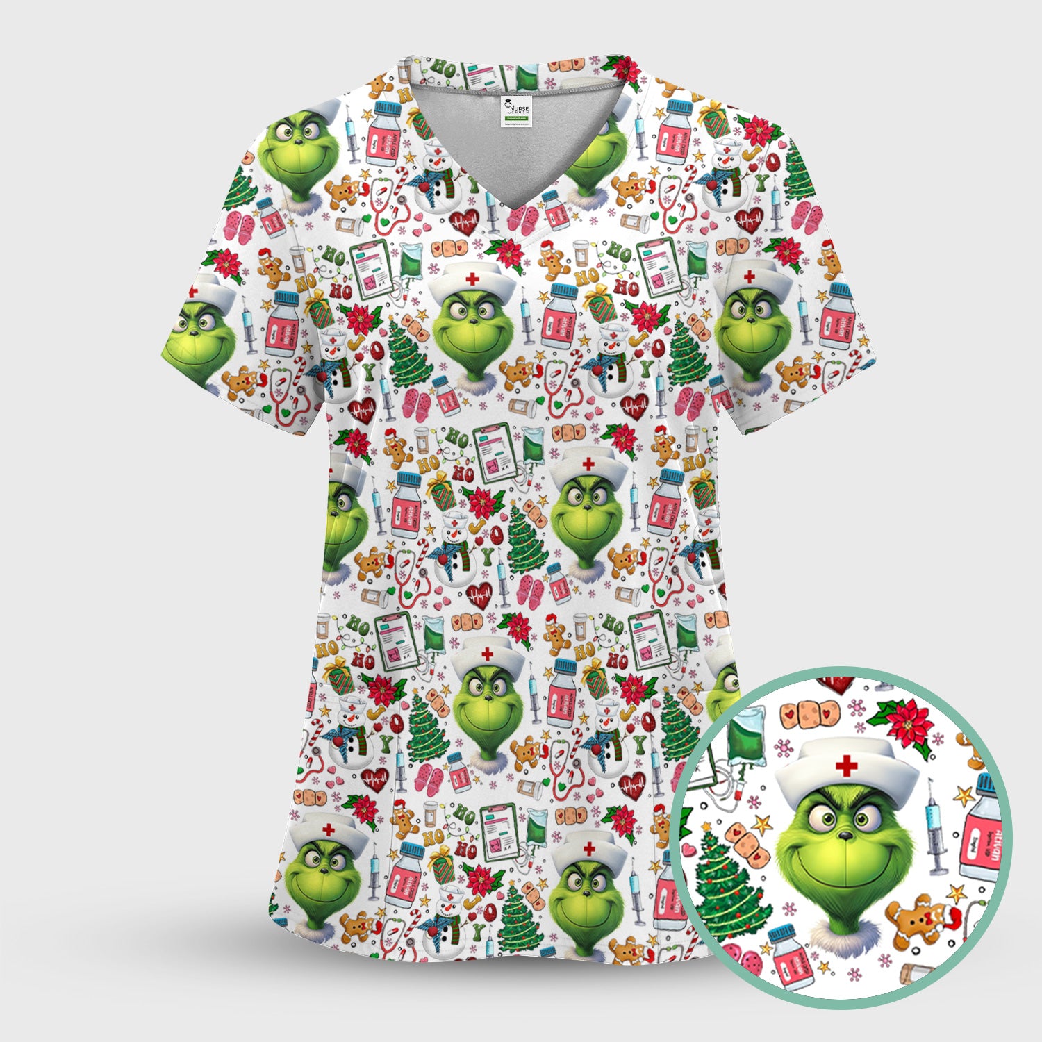 Christmas Nurse Scrub Top - Funny Grinch Medical Top for Women - Multiple Colors Gift for CNA RN LPN