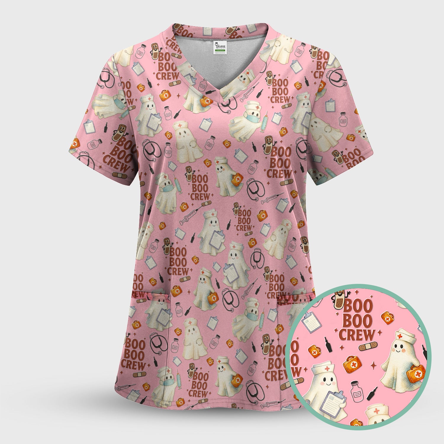 Halloween Nurse Scrub Top for Women - Cute Boo Boo Crew Medical Shirt - Gift for RN LPN CNA Healthcare Staff