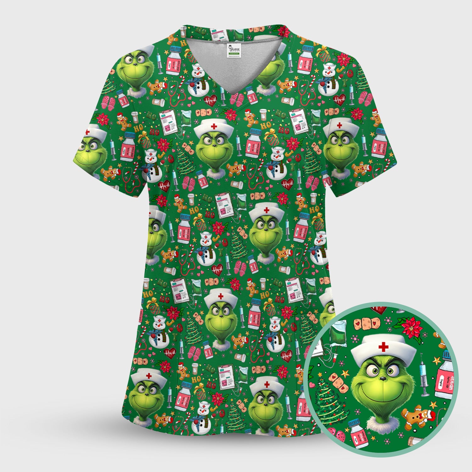 Christmas Nurse Scrub Top - Funny Grinch Medical Top for Women - Multiple Colors Gift for CNA RN LPN