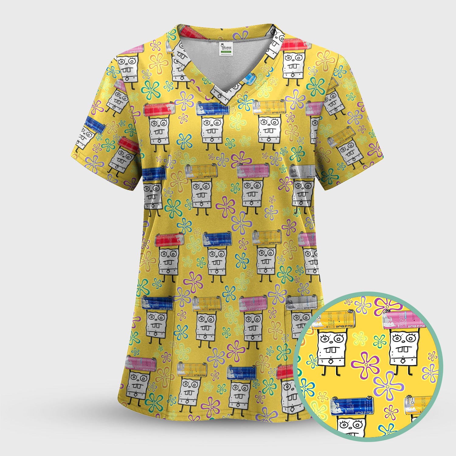 Funny Doodle Bob Energy Drink Nurse Shirt - Cute Cartoon Medical Graphic Tee - Gift for RN MD CNA RT Paramedic Phlebotomist Healthcare