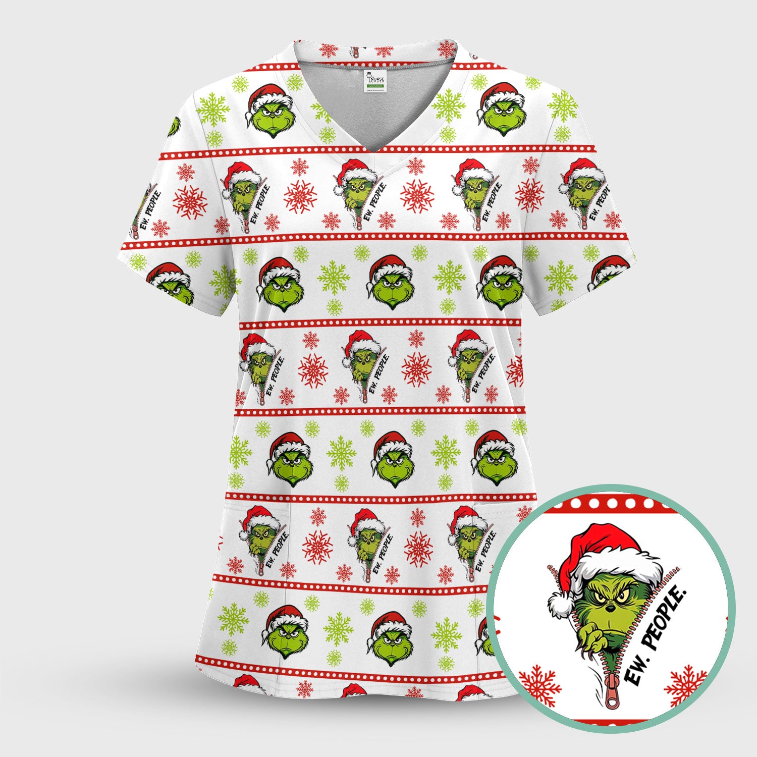 Ew, People Funny Grinch Christmas Scrub Top - Holiday Nurse Shirt - Merry Grinchmas Gift for RN CNA LPN LVN EN