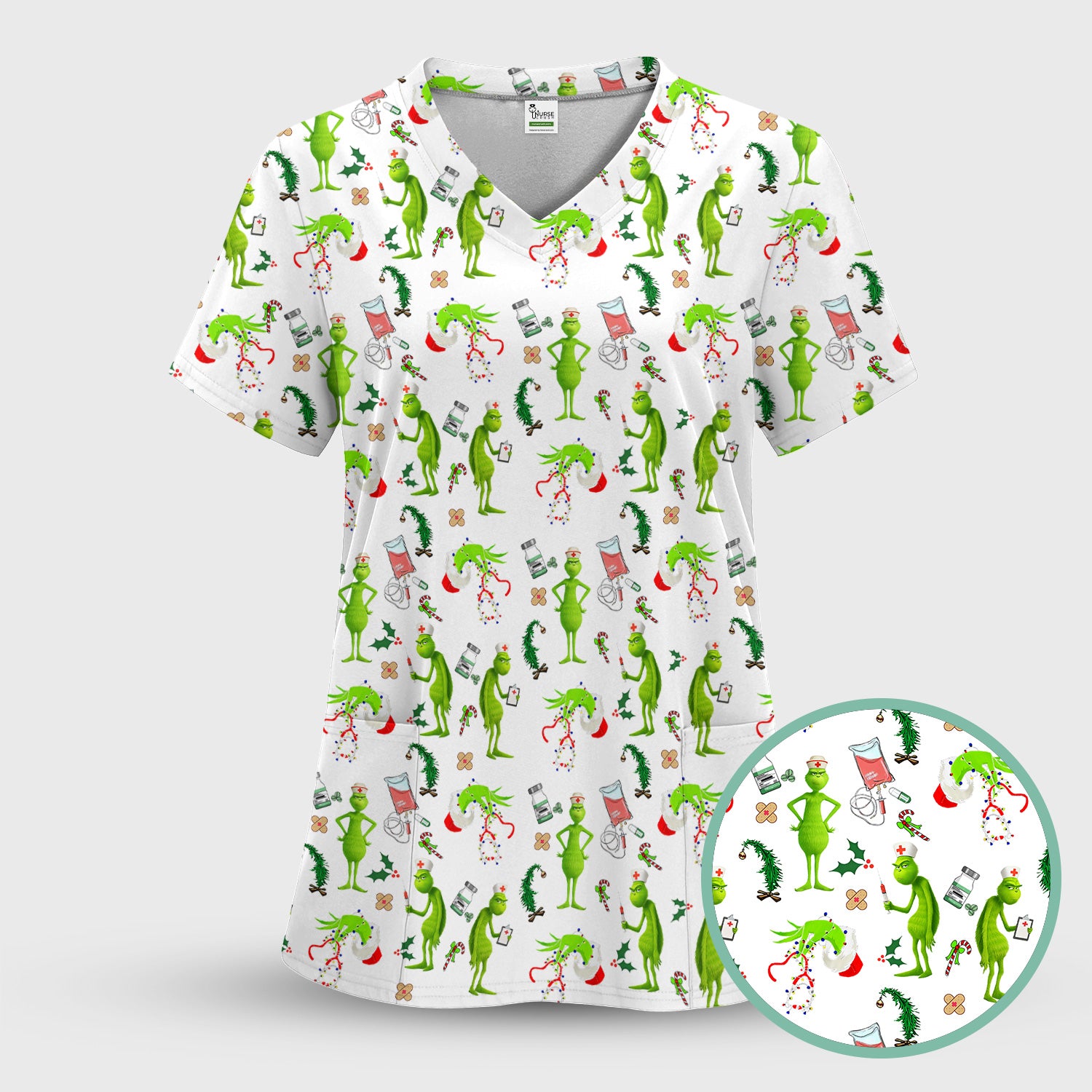 Funny Grinch Scrub Top - Christmas Nurse Shirt for Women - Multiple Color Options CNA RN LPN Gift