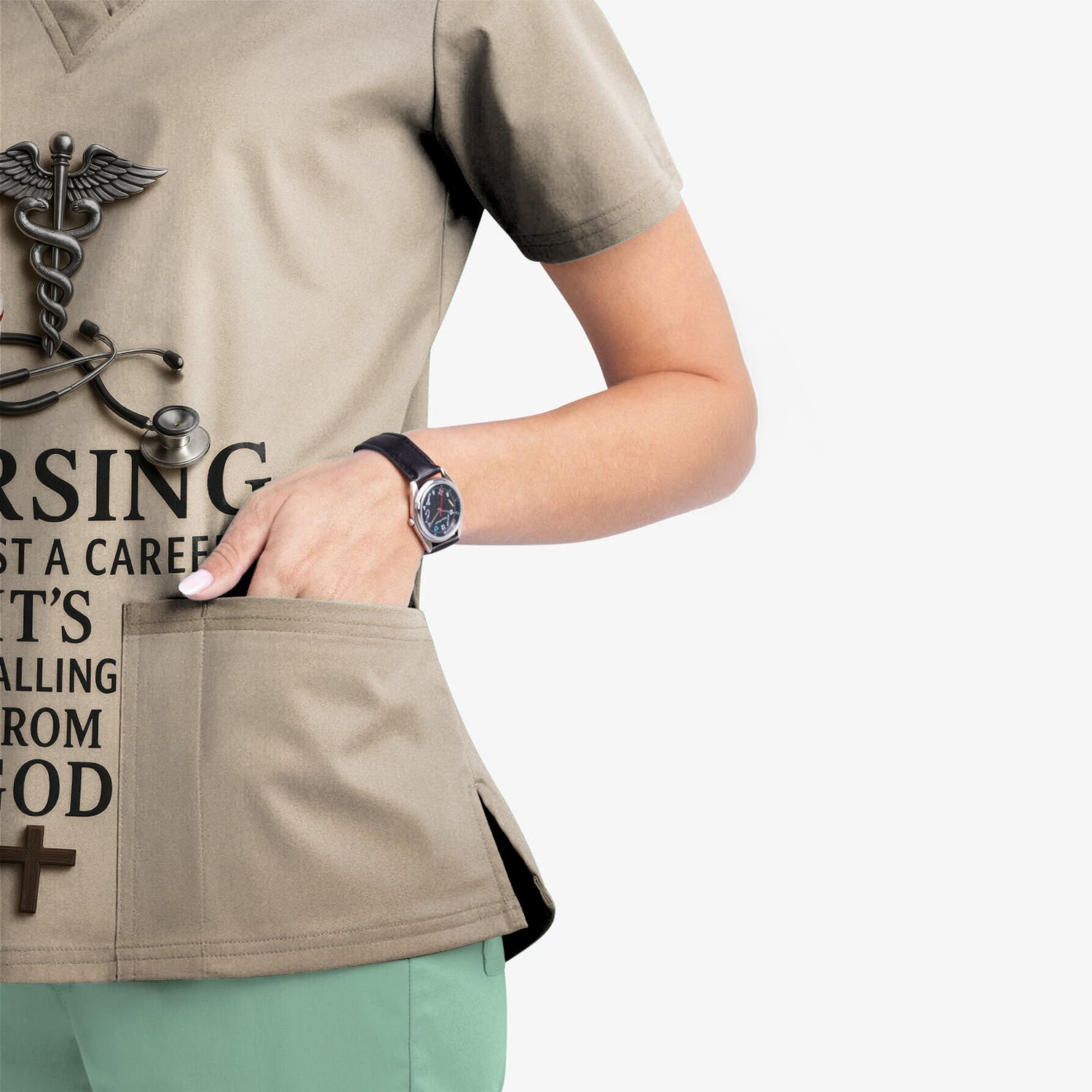 Christian Nurse Scrubs for Women - Faith-Based RN CNA LPN Work Shirt - Nursing Is a Calling from God – Custom Gift Idea for Religious Nurses with Bible Verse Theme