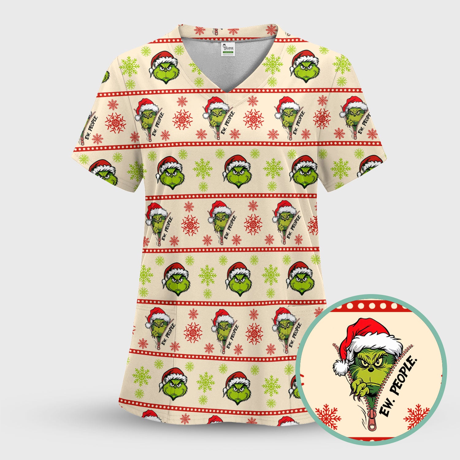 Ew, People Funny Grinch Christmas Scrub Top - Holiday Nurse Shirt - Merry Grinchmas Gift for RN CNA LPN LVN EN
