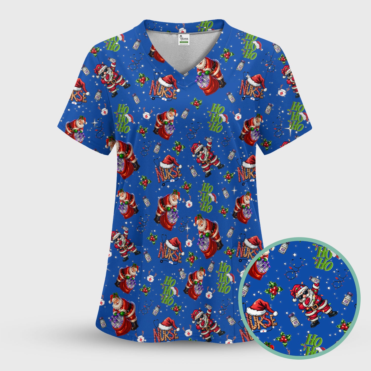Santa Nurse Christmas Scrub Shirt - Funny Holiday Scrub Top Multi Colors - Cute Nursing Work Shirt with Pockets