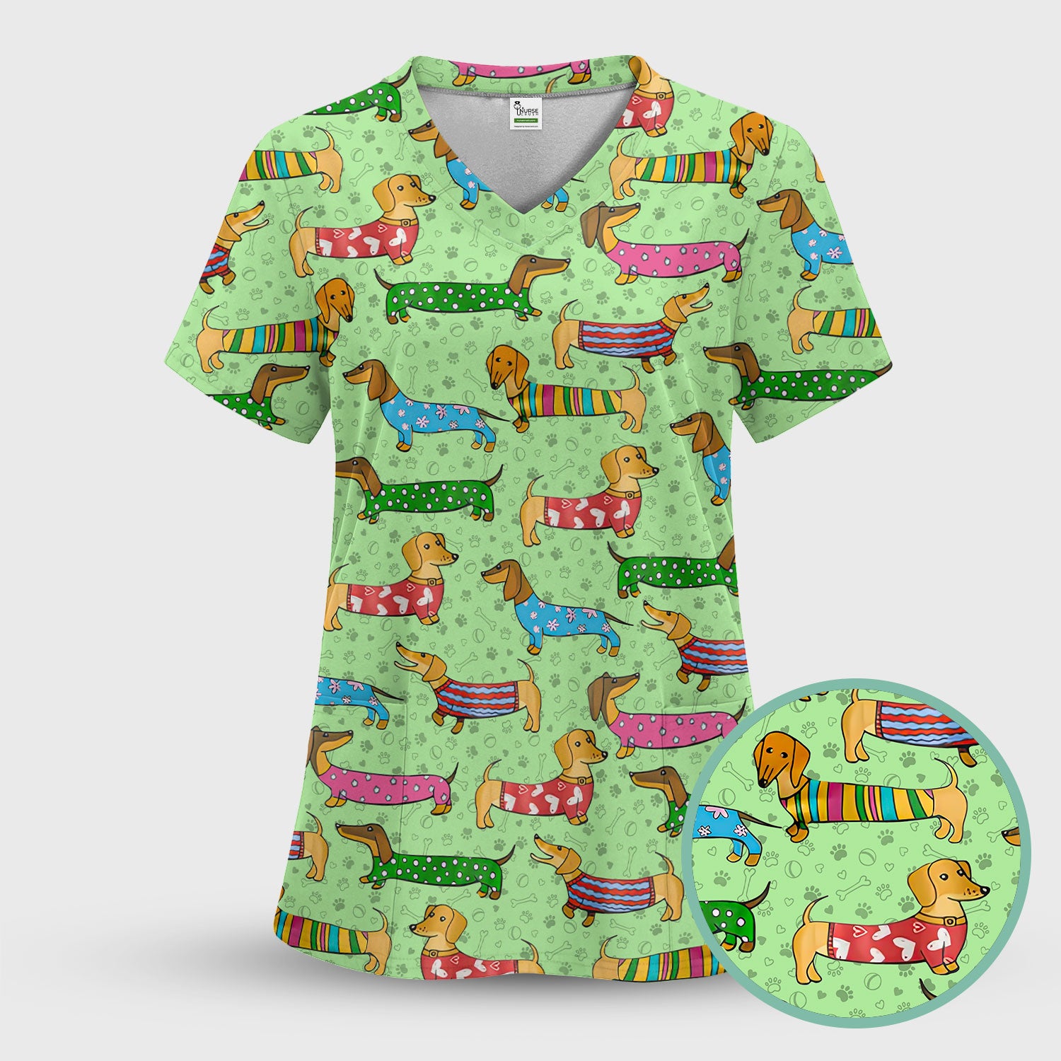 Cute Dachshund Dog Scrub for Nurse - Funny Animal Lover Top for Women - RN LPN CNA Healthcare Workers Gift