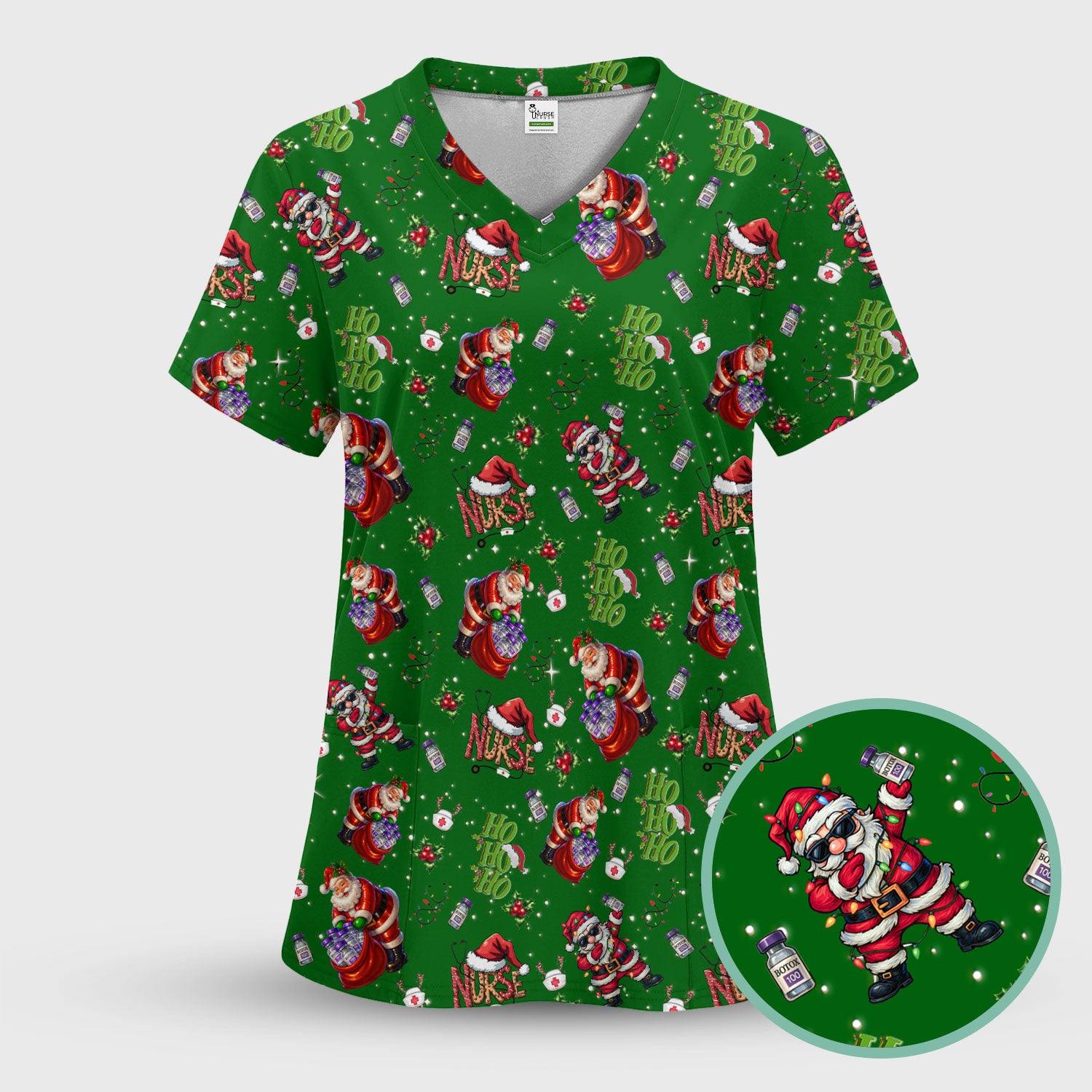 Santa Nurse Christmas Scrub Shirt - Funny Holiday Scrub Top Multi Colors - Cute Nursing Work Shirt with Pockets