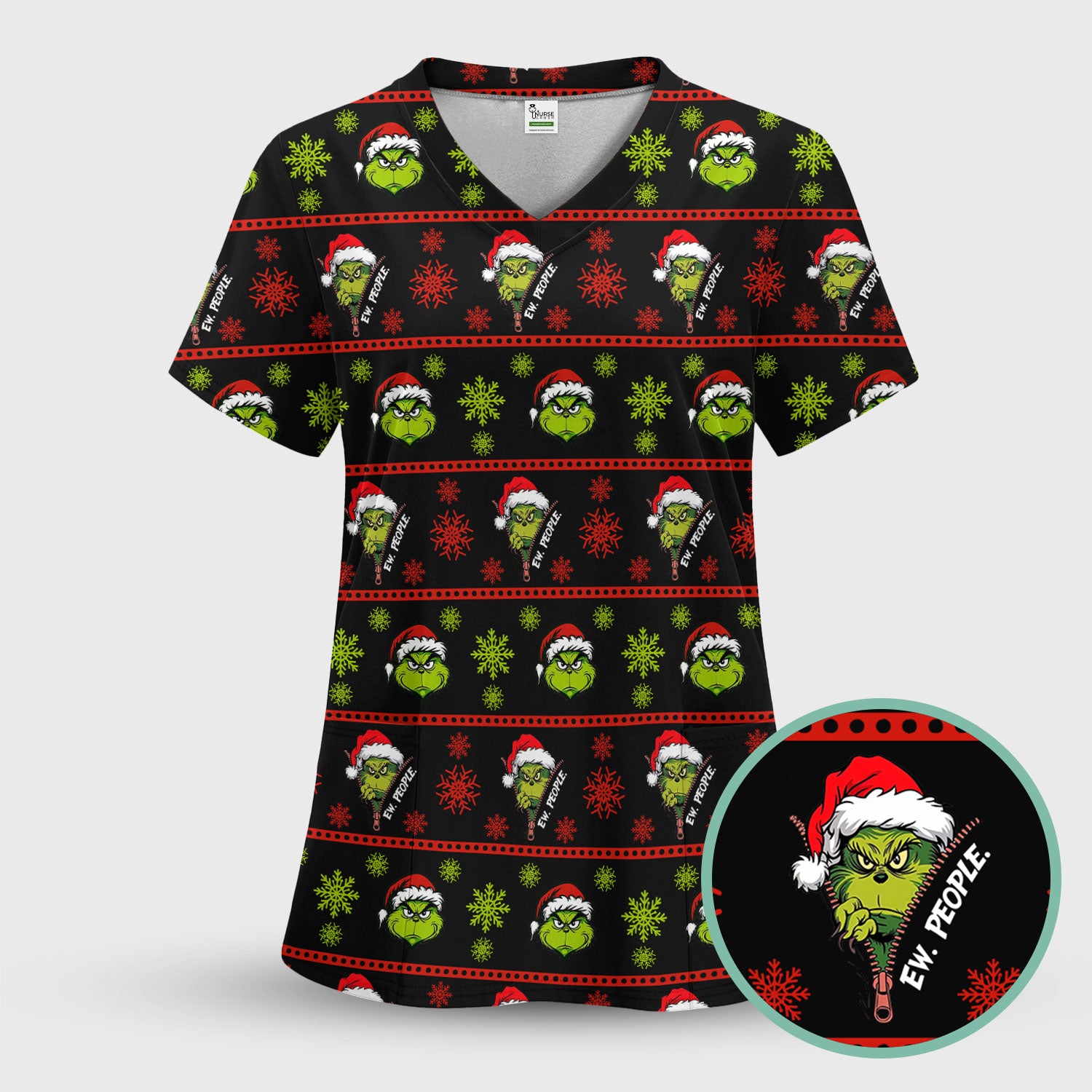 Ew, People Funny Grinch Christmas Scrub Top - Holiday Nurse Shirt - Merry Grinchmas Gift for RN CNA LPN LVN EN