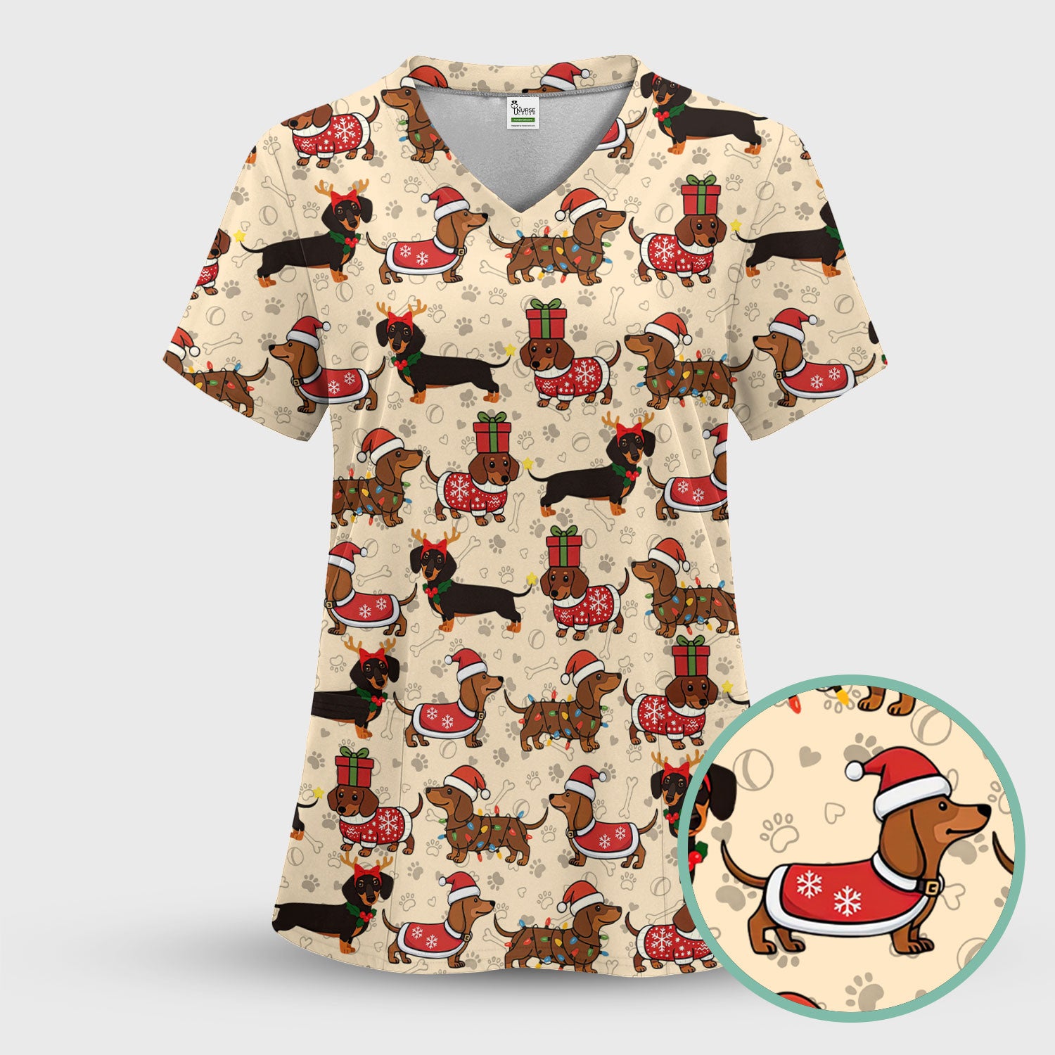 Christmas Dachshund T-Shirt Multi Color - Cute Sausage Dog Wearing Santa Outfit - Funny Holiday Wiener Dog Tee Gift for Dog Lovers
