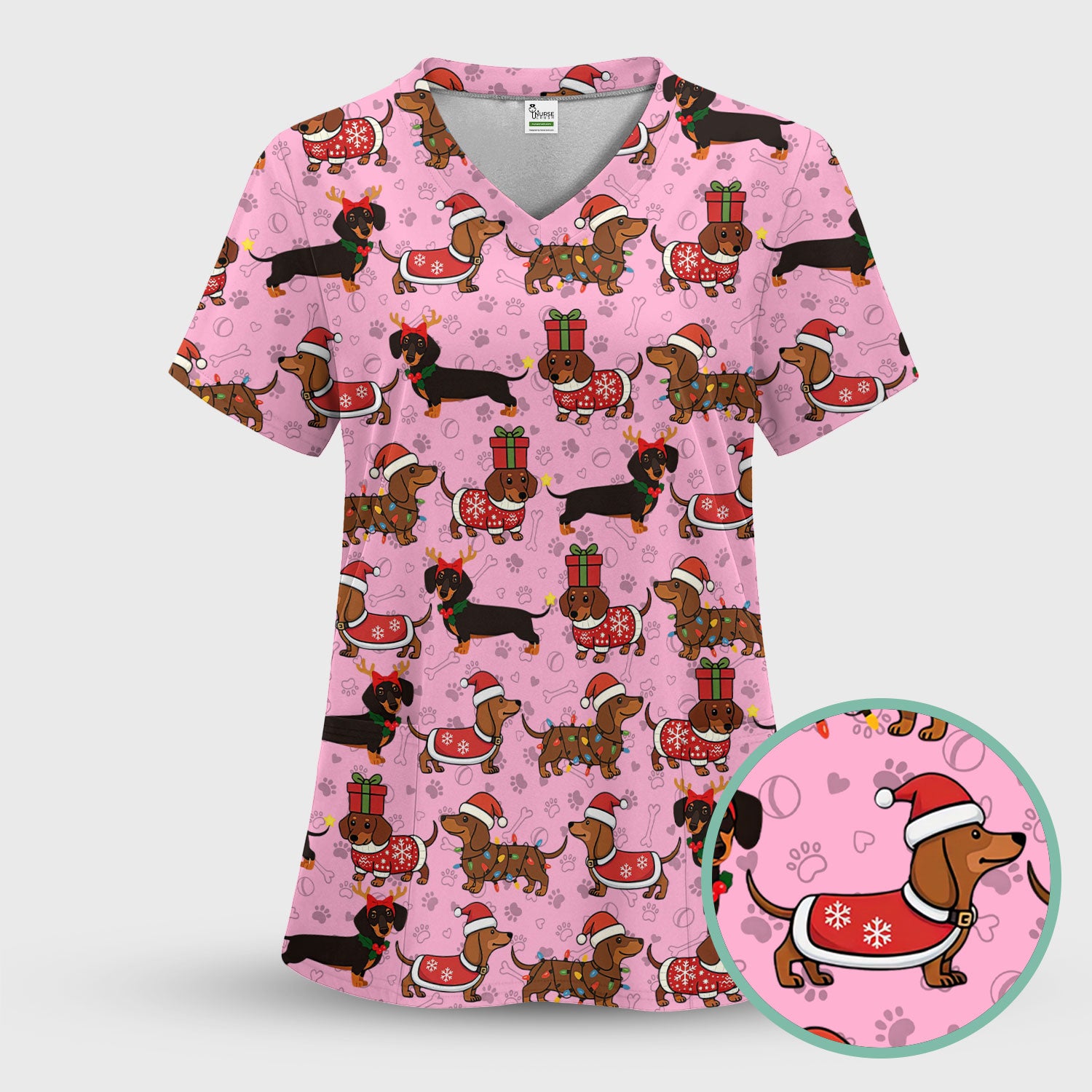Funny Wiener Dog Scrub Set for Women - Santa's Favourite Nurse Gift - Funny Medical Uniform for RN CNA LPN