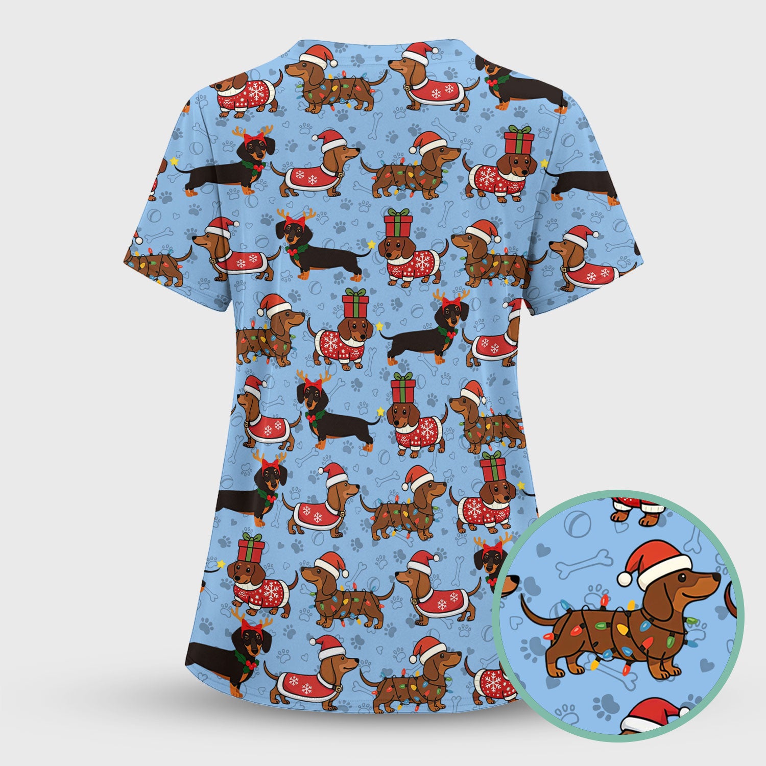 Christmas Dachshund T-Shirt Multi Color - Cute Sausage Dog Wearing Santa Outfit - Funny Holiday Wiener Dog Tee Gift for Dog Lovers