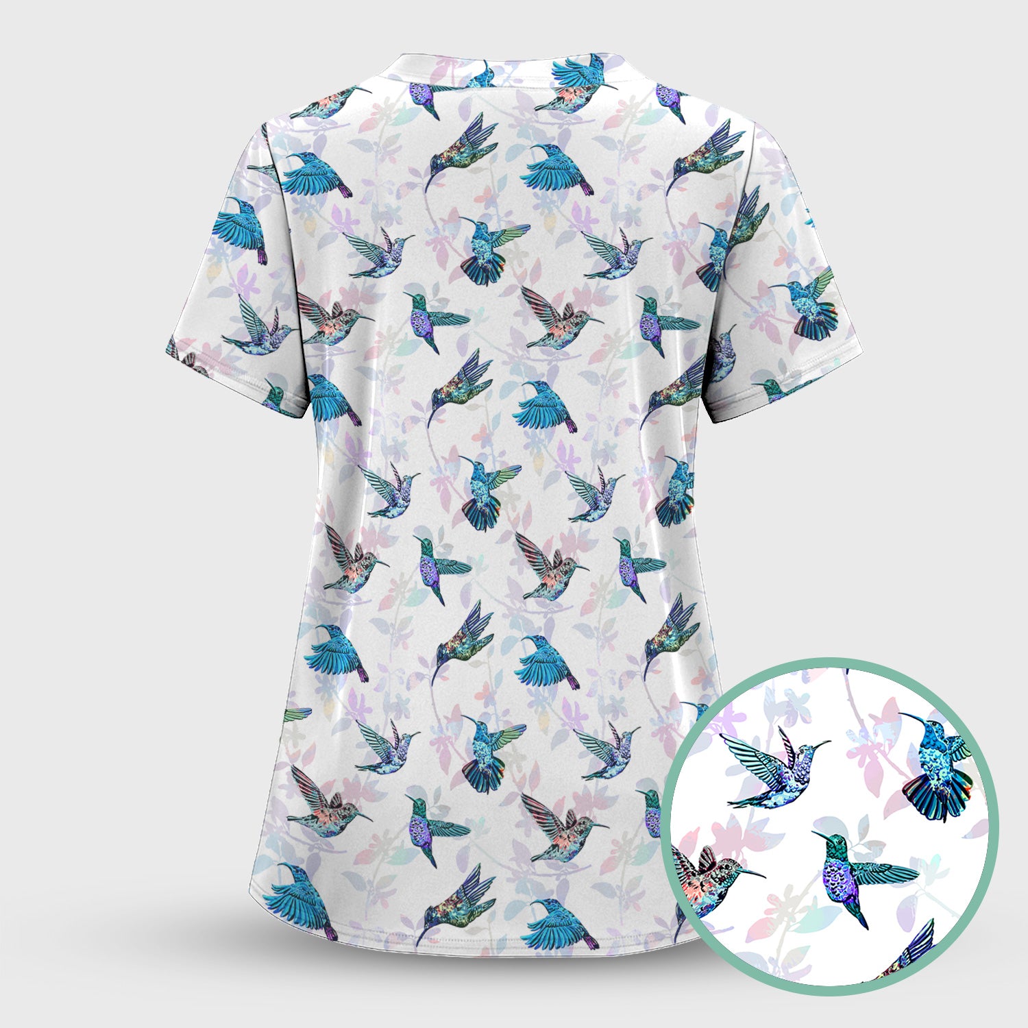 Cute Hummingbird Lover Shirt - All-Over Print Bird & Botanical Graphic Tee - Gift for RN LPN CNA