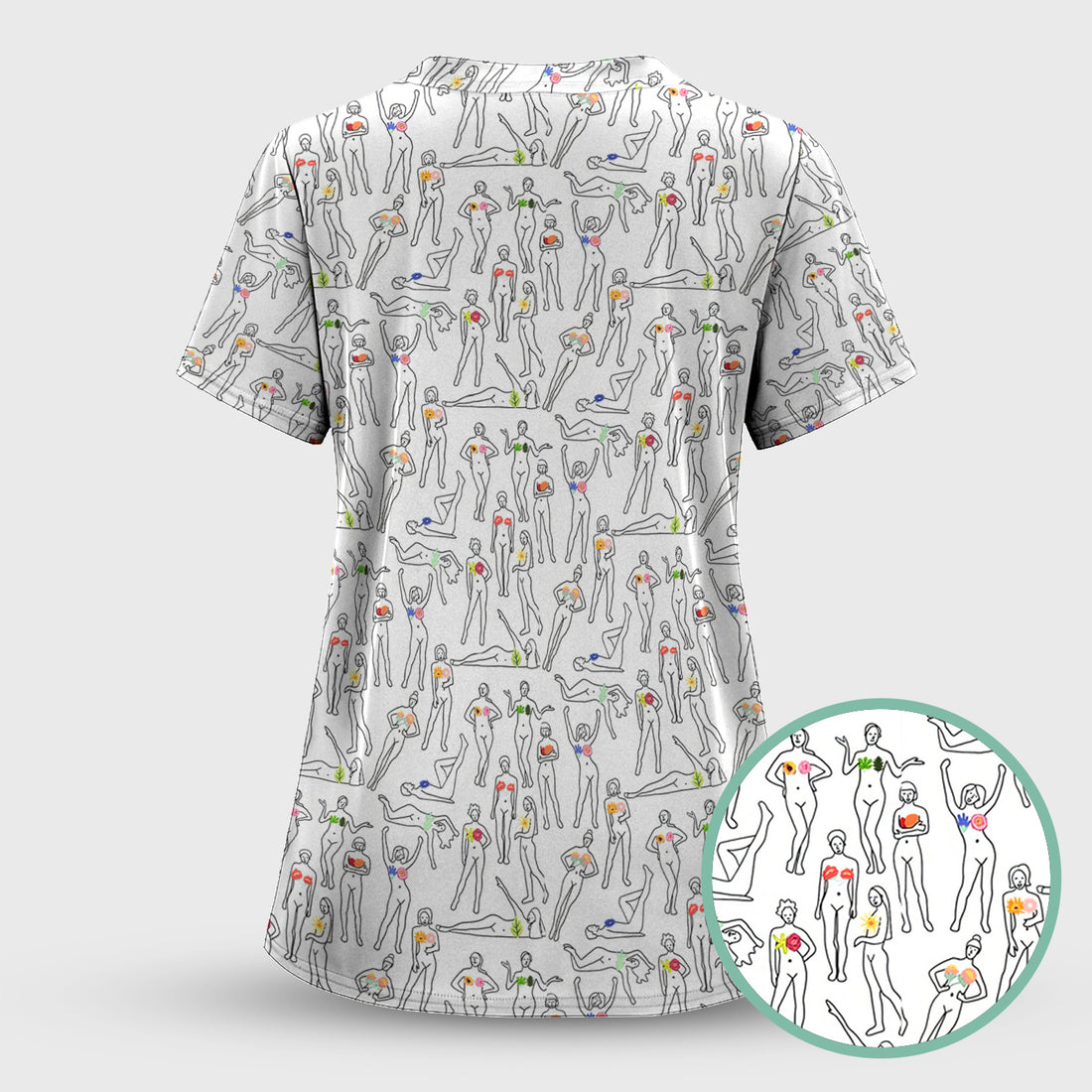 Women's Health Nurse Scrub Top - Flower Boobs & Female Empowerment Graphic - Gift for Women Healthcare Workers RN LPN