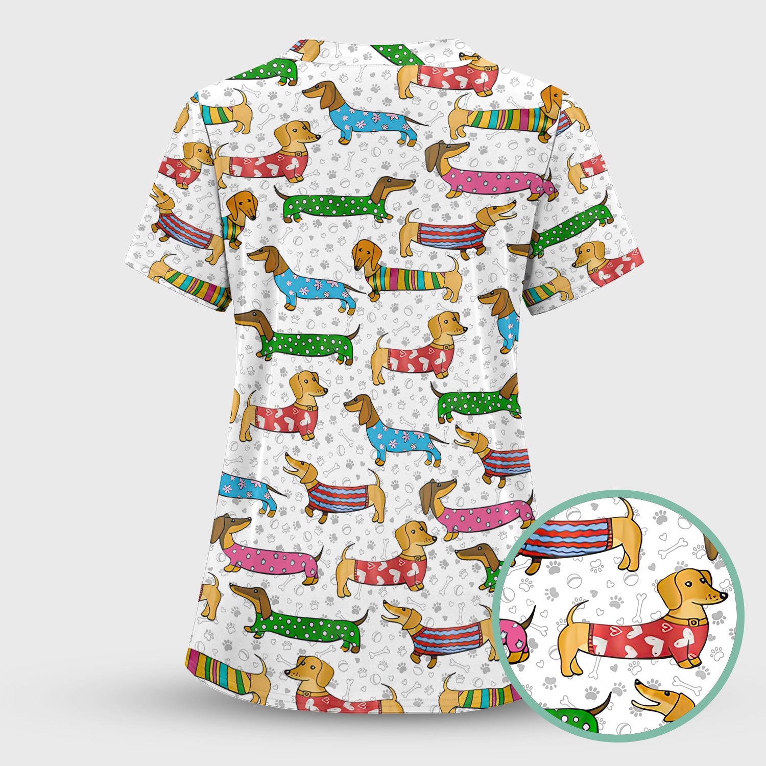 Dachshund Dog Scrub Top - Funny Animal Lover Scrubs For Women - RN LPN CNA Healthcare Workers Gift