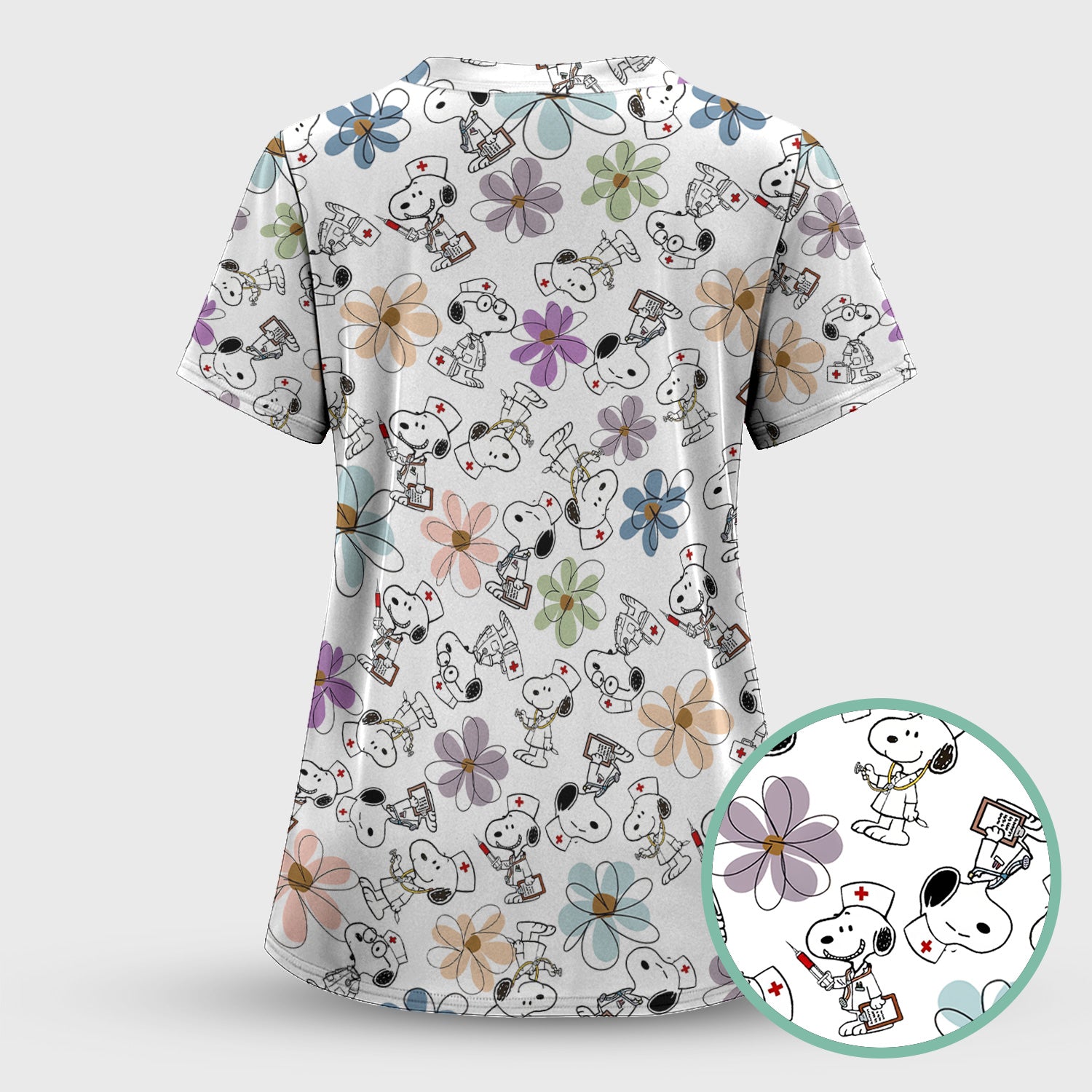 Funny Dog Doctor Scrub Top – Cute Cartoon Puppy & Flower Graphic - Gift for RN LPN CNA Healthcare Workers