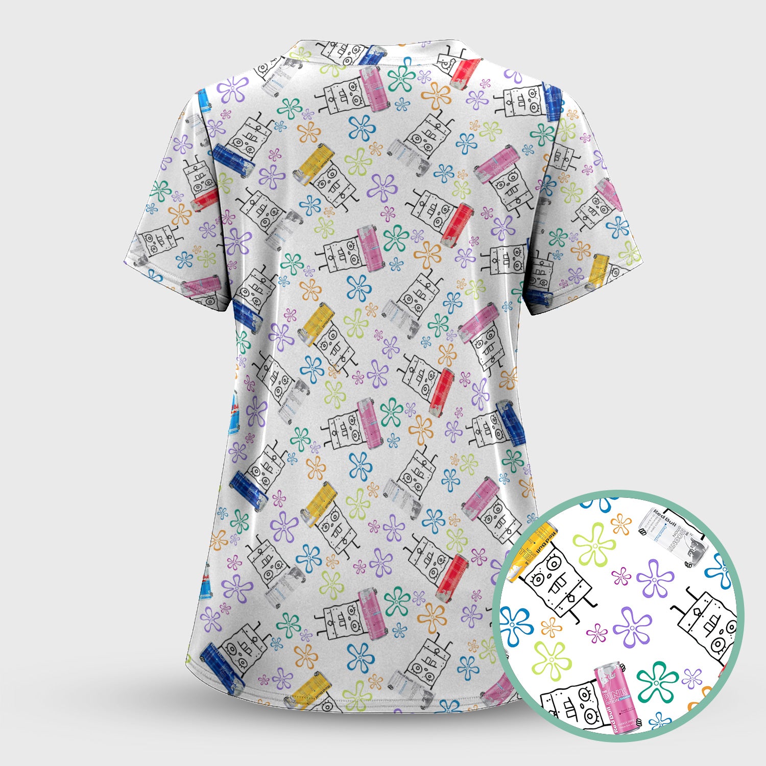 Doodle Bob Energy Drink Nurse T-Shirt - Funny Cartoon Medical Graphic Tee - Gift for RN MD CNA Healthcare