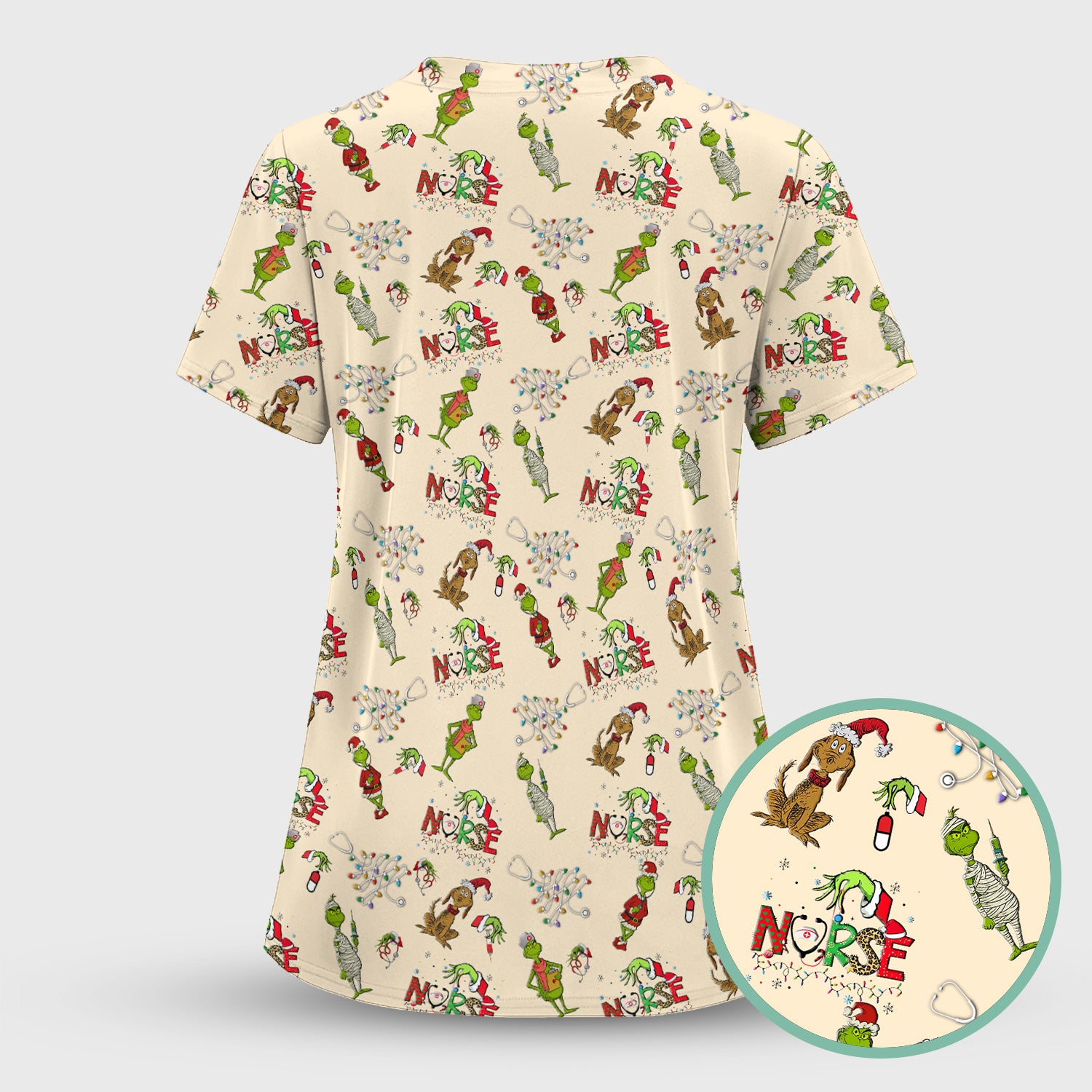 Christmas Nurse Scrub Top for Women - Funny Grinch Nursing Scrub Shirt Multi Color - Cute Holiday Medical Work Shirt with Pockets