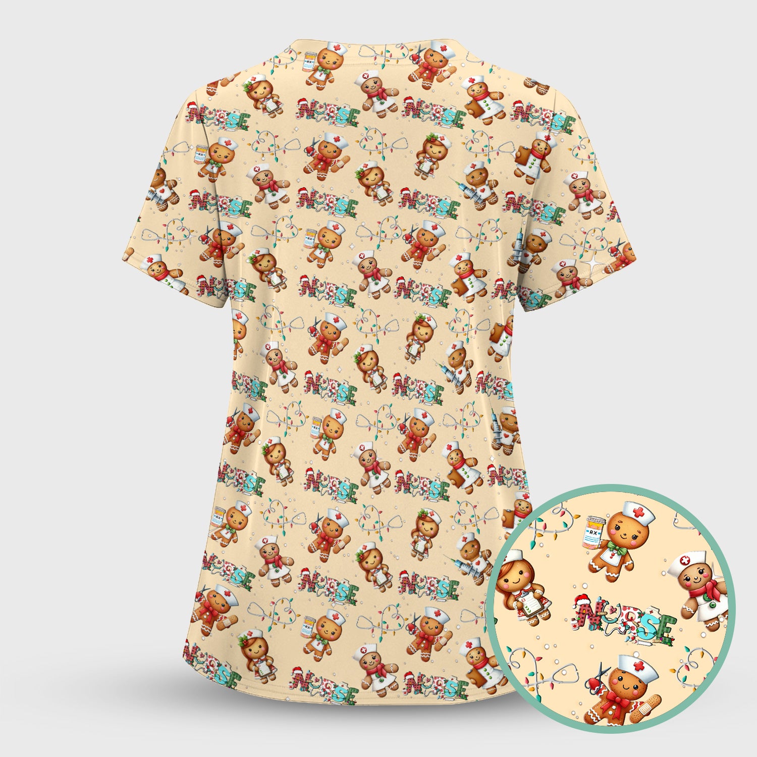 Gingerbread Cookie Christmas Scrub Top - Funny Holiday Nurse Shirt - Cute Medical Uniform for RN CNA LPN LVN EN