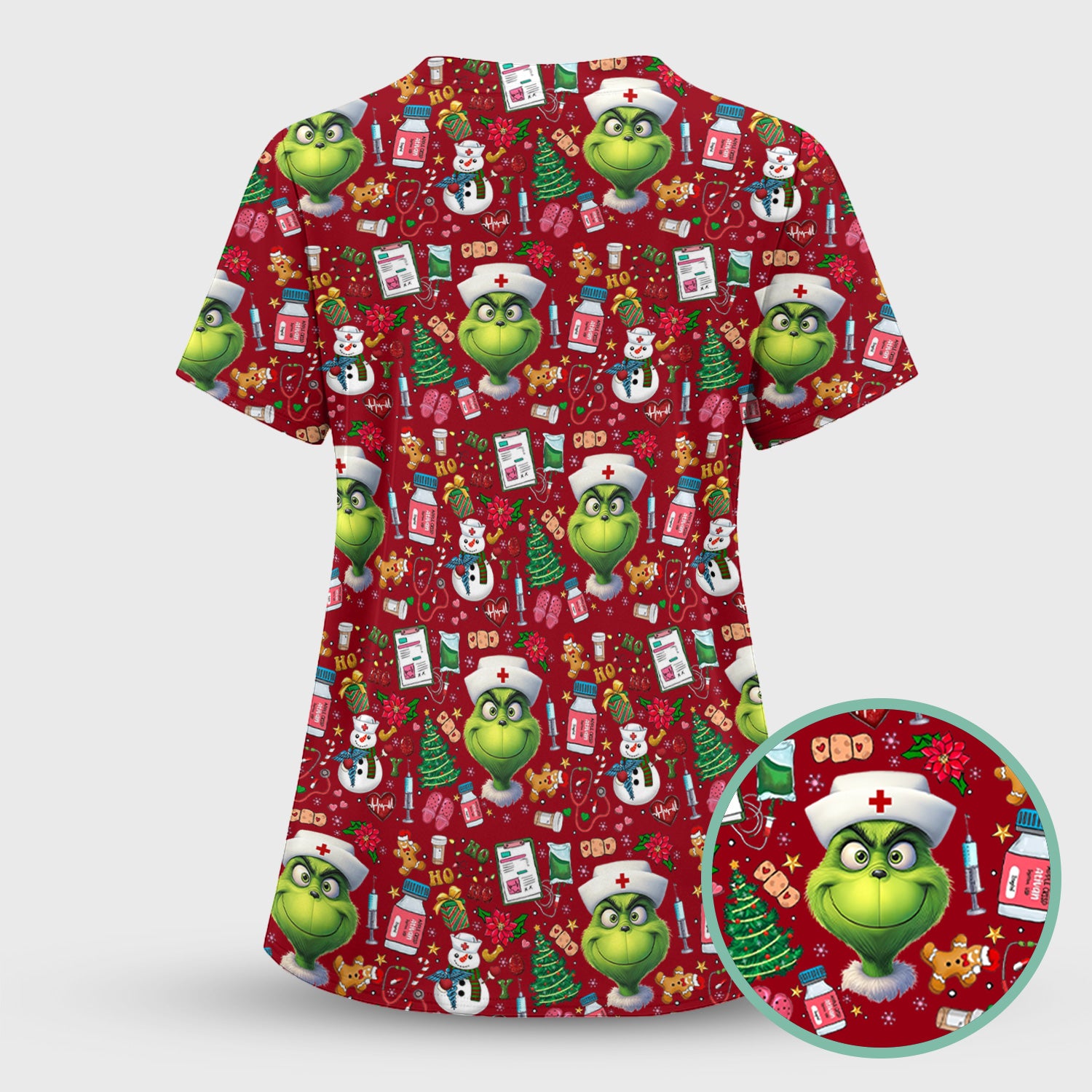 Funny Christmas Scrub Top for Nurses - Grinch Nurse Shirt Holiday Medical Gift - RN LPN CNA Gift