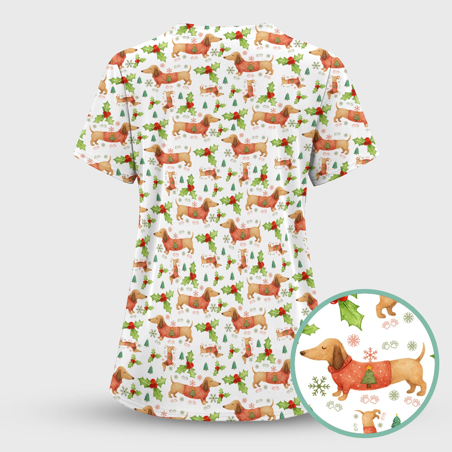 Festive Holiday Dachshund Scrub Top - Funny Sausage Dog Christmas Shirt - Wiener Puppy Lover Gift for RN CNA LPN