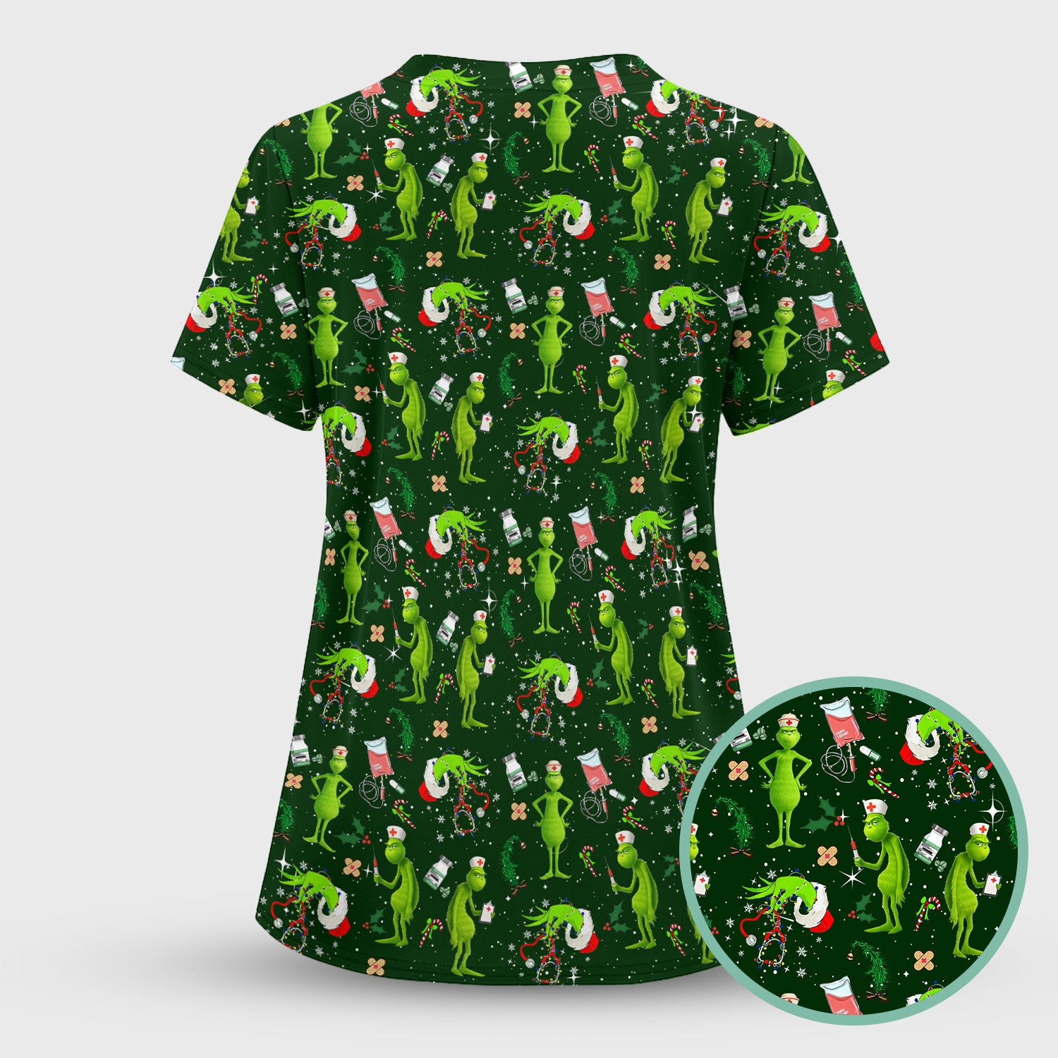 Cute Grinch Scrub Top for Nurse - Christmas Holiday Medical Shirt - Gift for CNA RN LPN Healthcare Workers