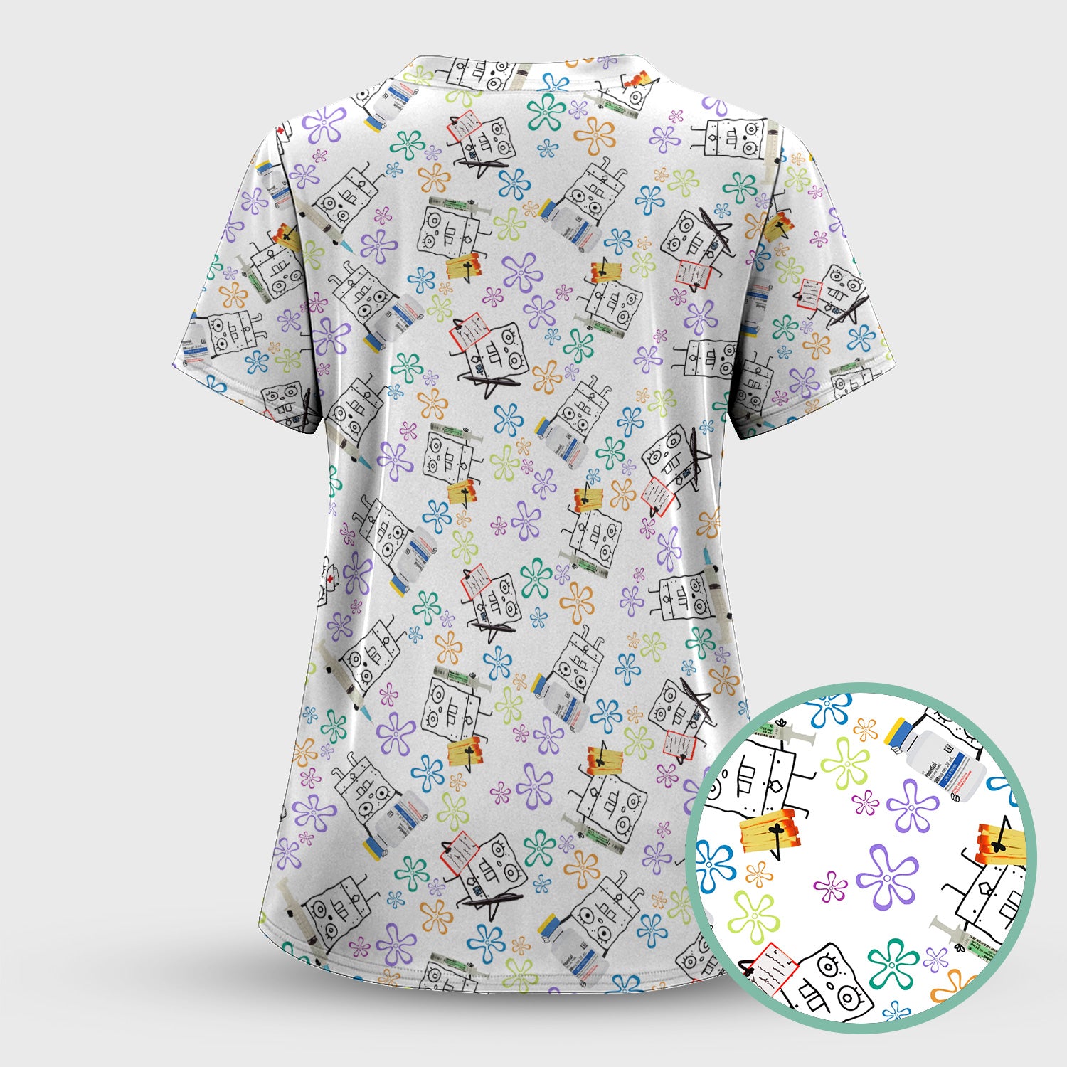 Cute Doodle Bob Energy Drink Nurse Shirt - Cartoon Medical Graphic Tee for Women - Gift for  RN MD CNA RT