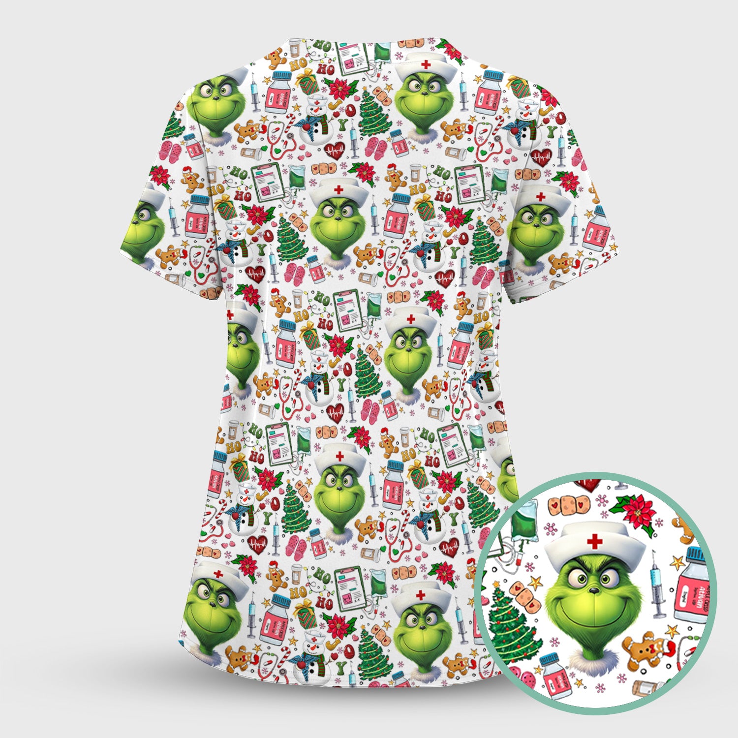 Christmas Nurse Scrub Top - Funny Grinch Medical Top for Women - Multiple Colors Gift for CNA RN LPN