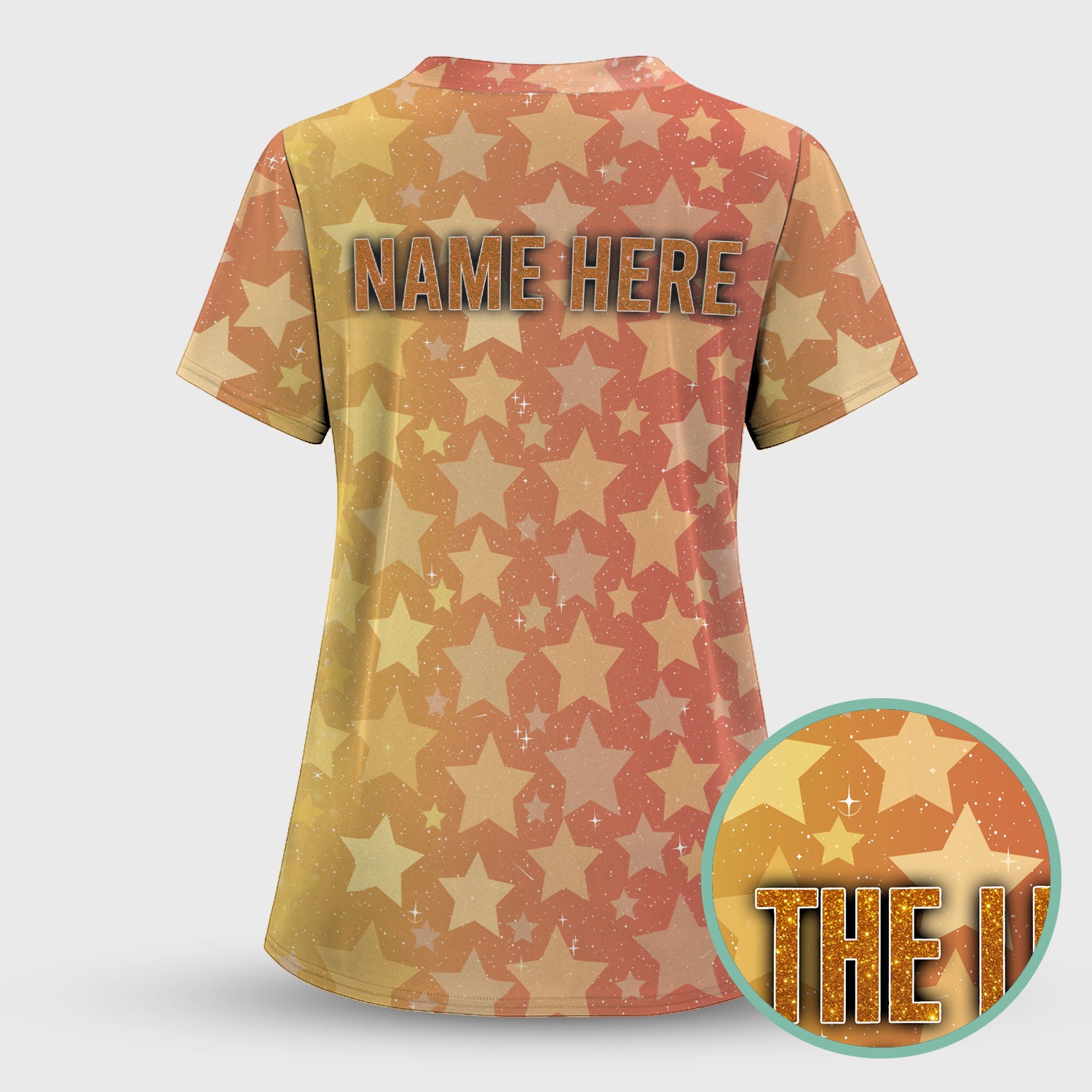 Custom Women's Showgirl Tee - All-Over Print Sparkly Star TS12 Orange Shirt  - Gift for RN LPN CNA