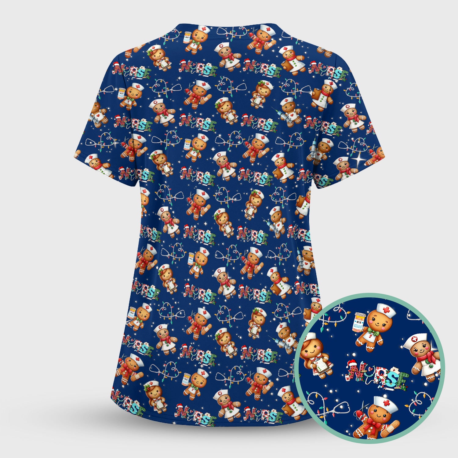 Christmas Gingerbread Nurse Scrub Top - Cute Holiday Medical Uniform for Women - Gift for RN CNA LPN LVN EN