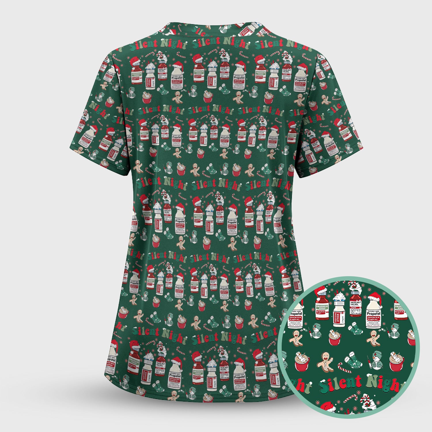 Funny Nurse Christmas Scrub Top - Silent Night & Medication Design - Holiday Gift for RN LPN CNA