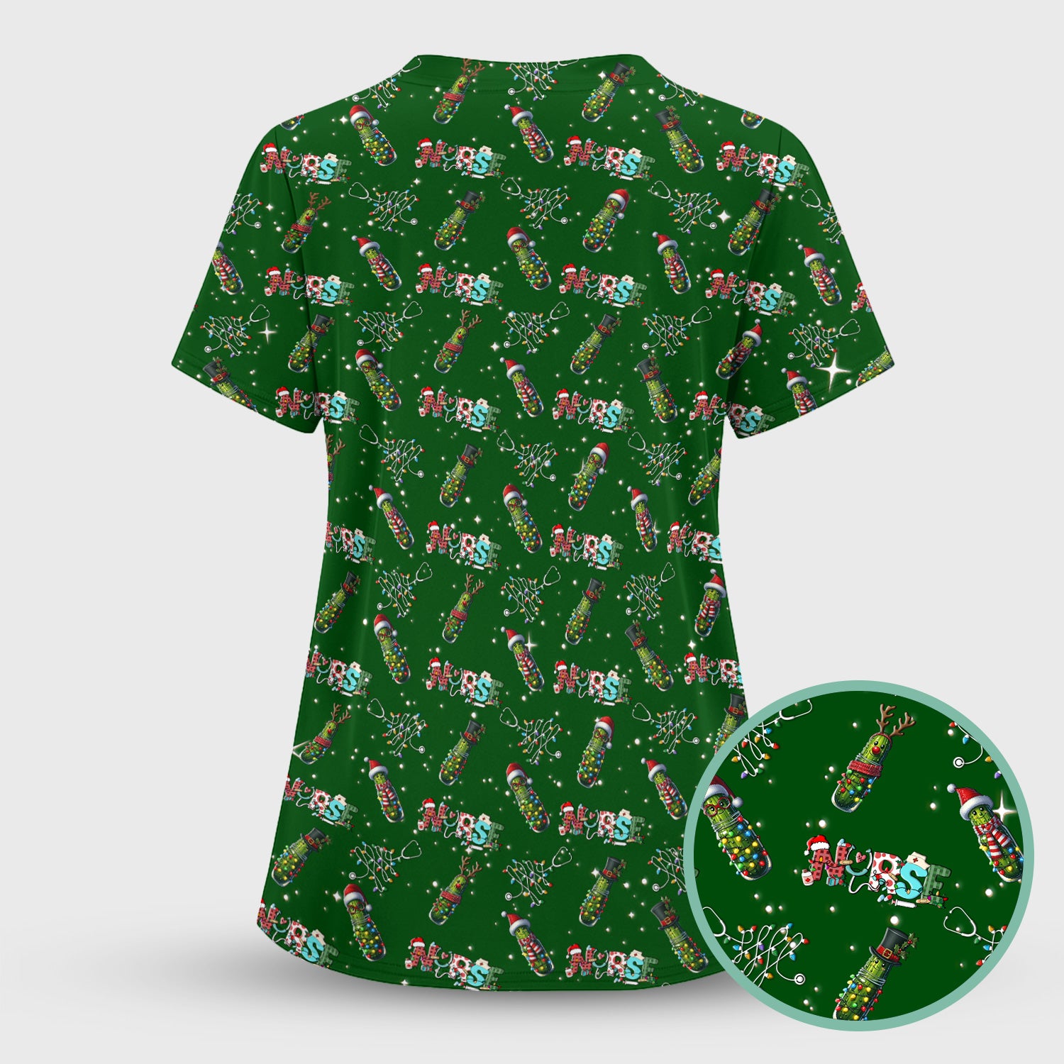 Christmas Pickle Scrub Top - Funny Holiday Medical Uniform - Gift for Nurse RN CNA LPN LVN EN