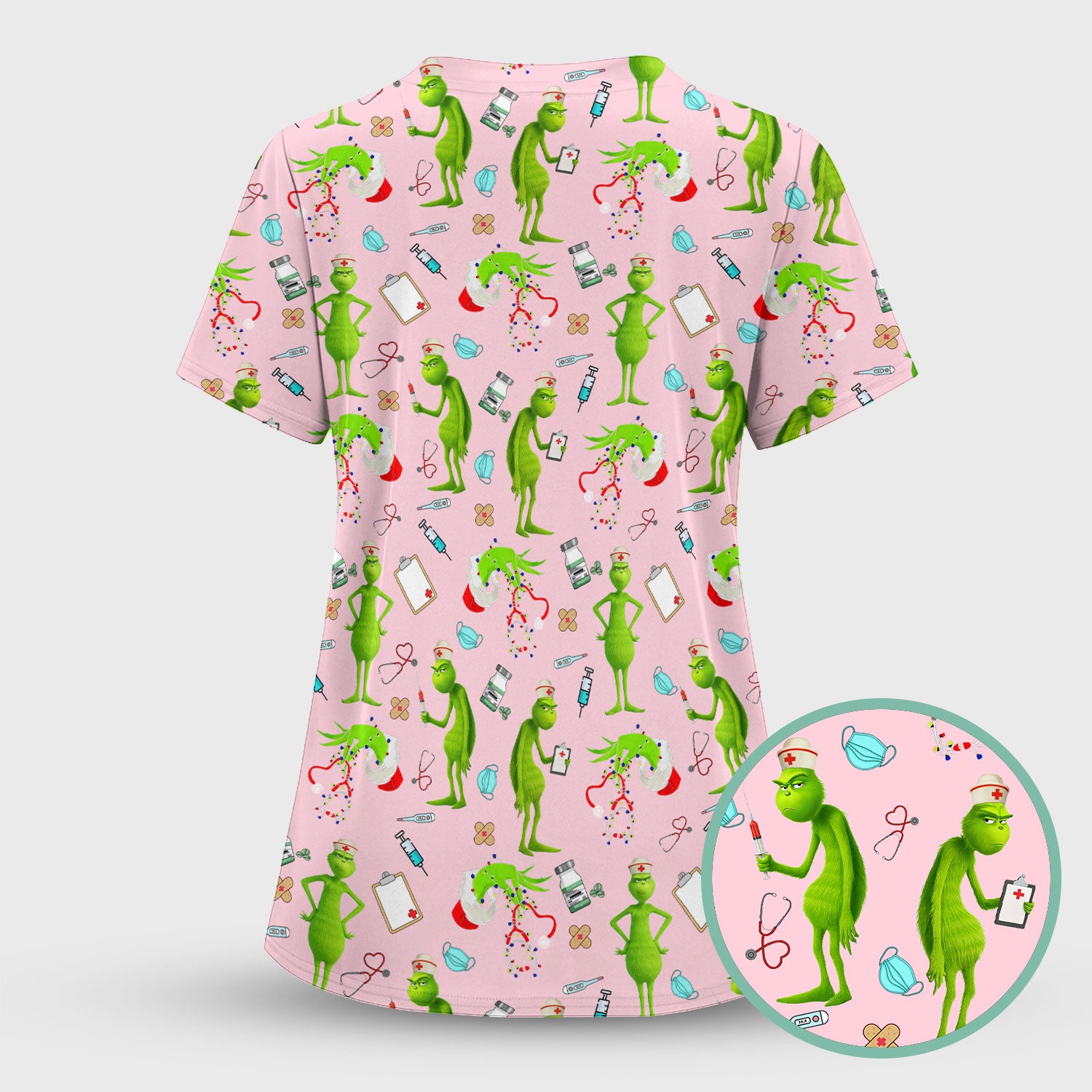 Custom Grinch Nurse Scrub Top - Funny Christmas Scrub Shirt Multi Color - Cute Holiday Nursing Workwear with Pockets