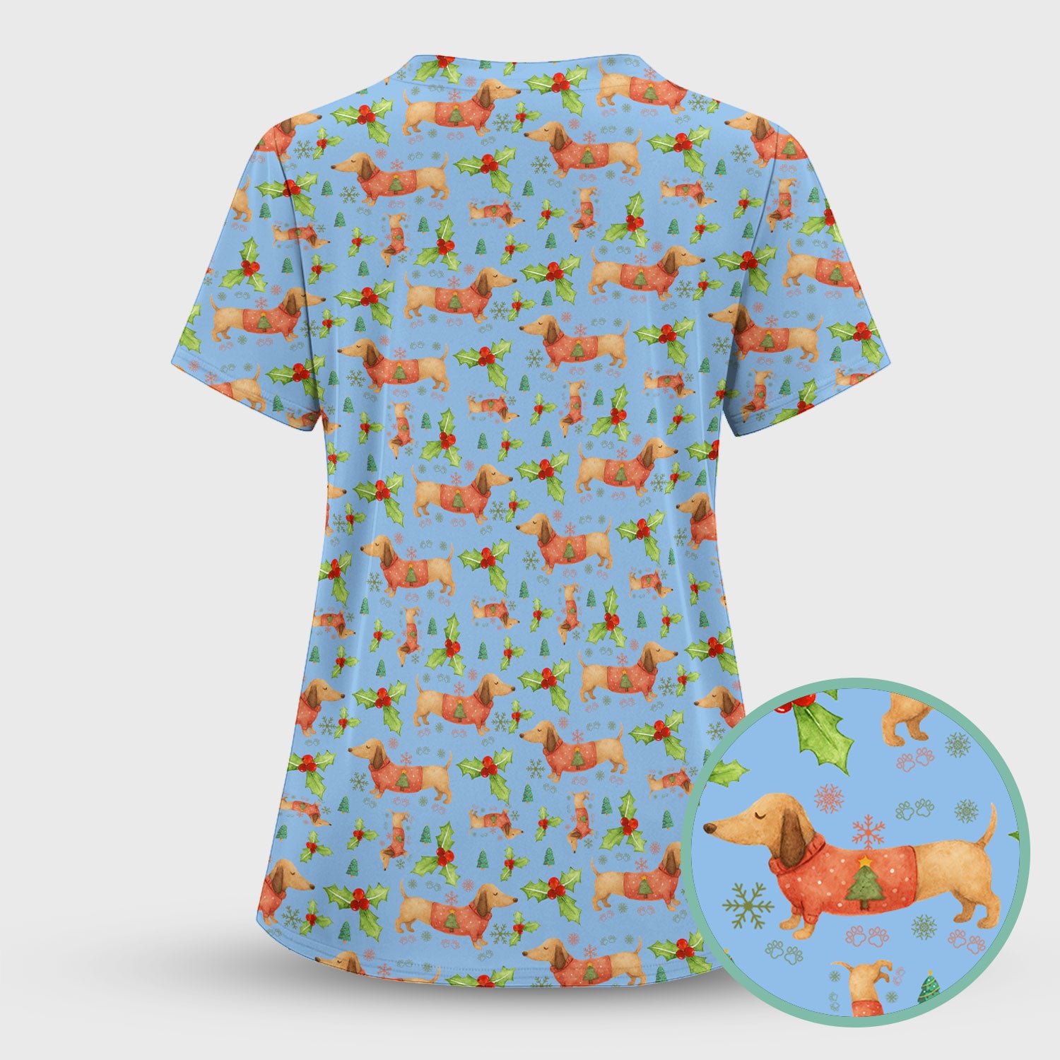 Cute Dachshund Christmas Scrub - Funny Sausage Dog Wiener Puppy Holiday Nurse Shirt - Xmas Medical Uniform Gift for RN CNA LPN