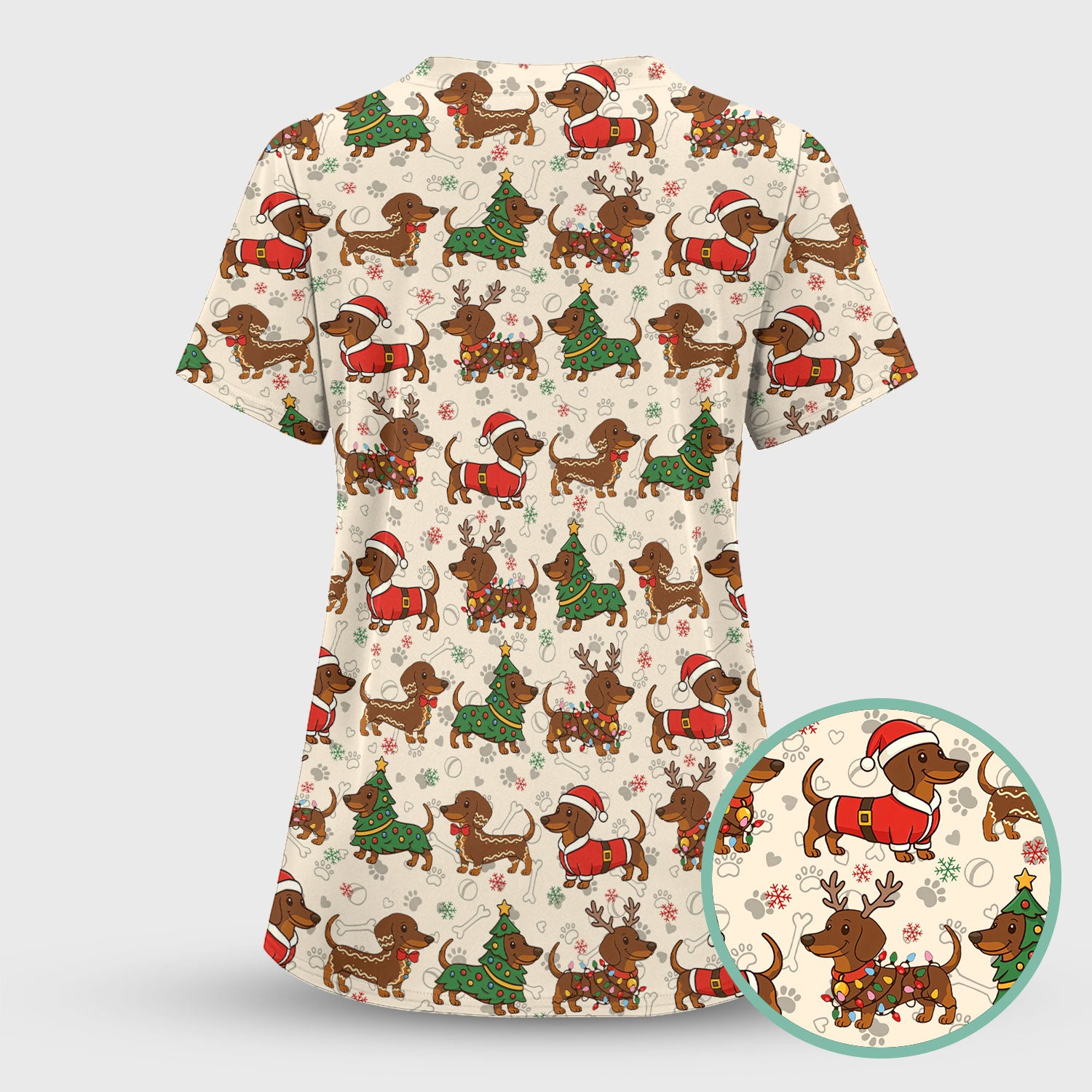 Christmas Dachshund Scrub Top - Funny Sausage Dog Wiener Holiday Nurse Shirt - Xmas Medical Uniform Gift for RN CNA LPN
