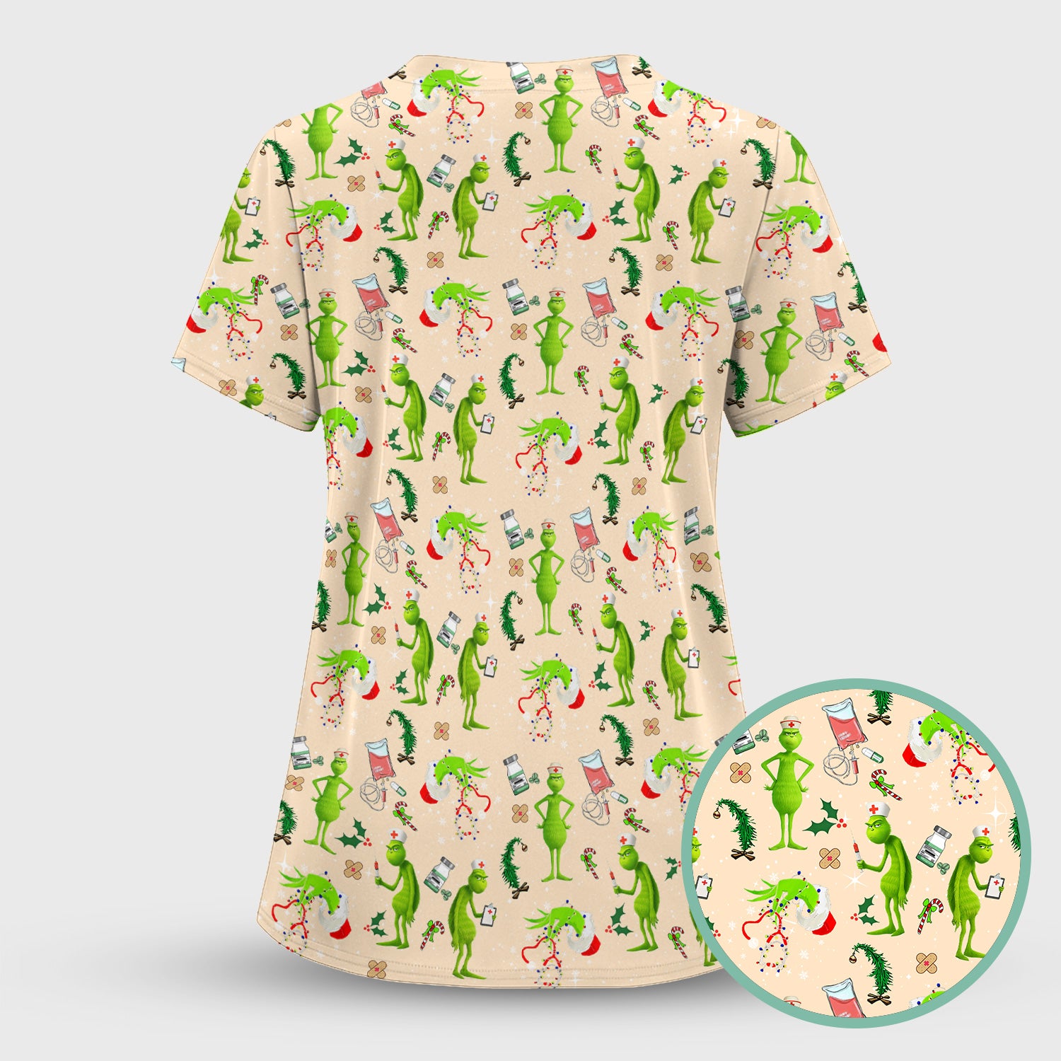 Cute Grinch Scrub Top for Nurse - Christmas Holiday Medical Shirt - Gift for CNA RN LPN Healthcare Workers