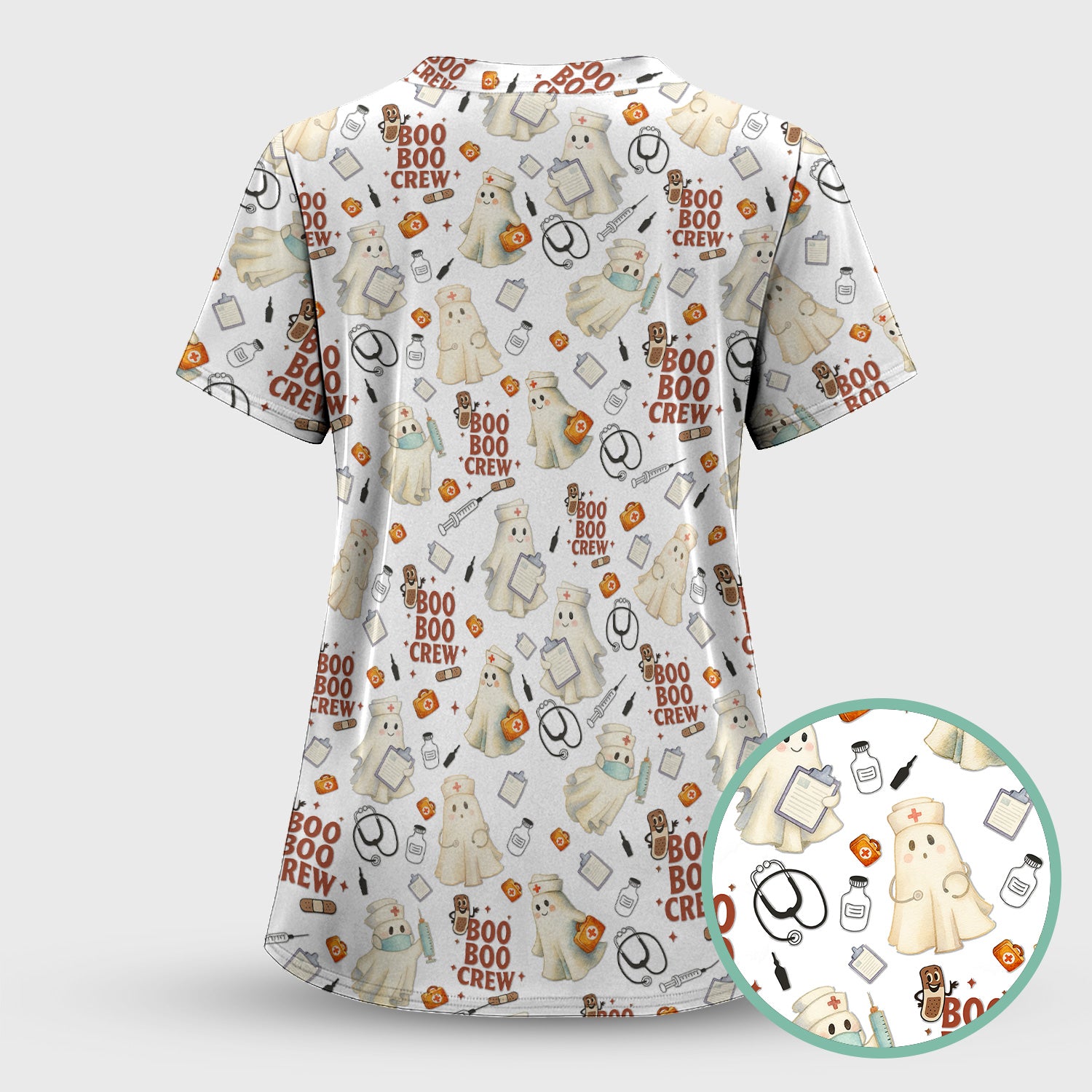Cute Halloween Nurse Scrub Boo Boo Crew - Funny Ghost Medical Top for Women - Gift for RN LPN CNA