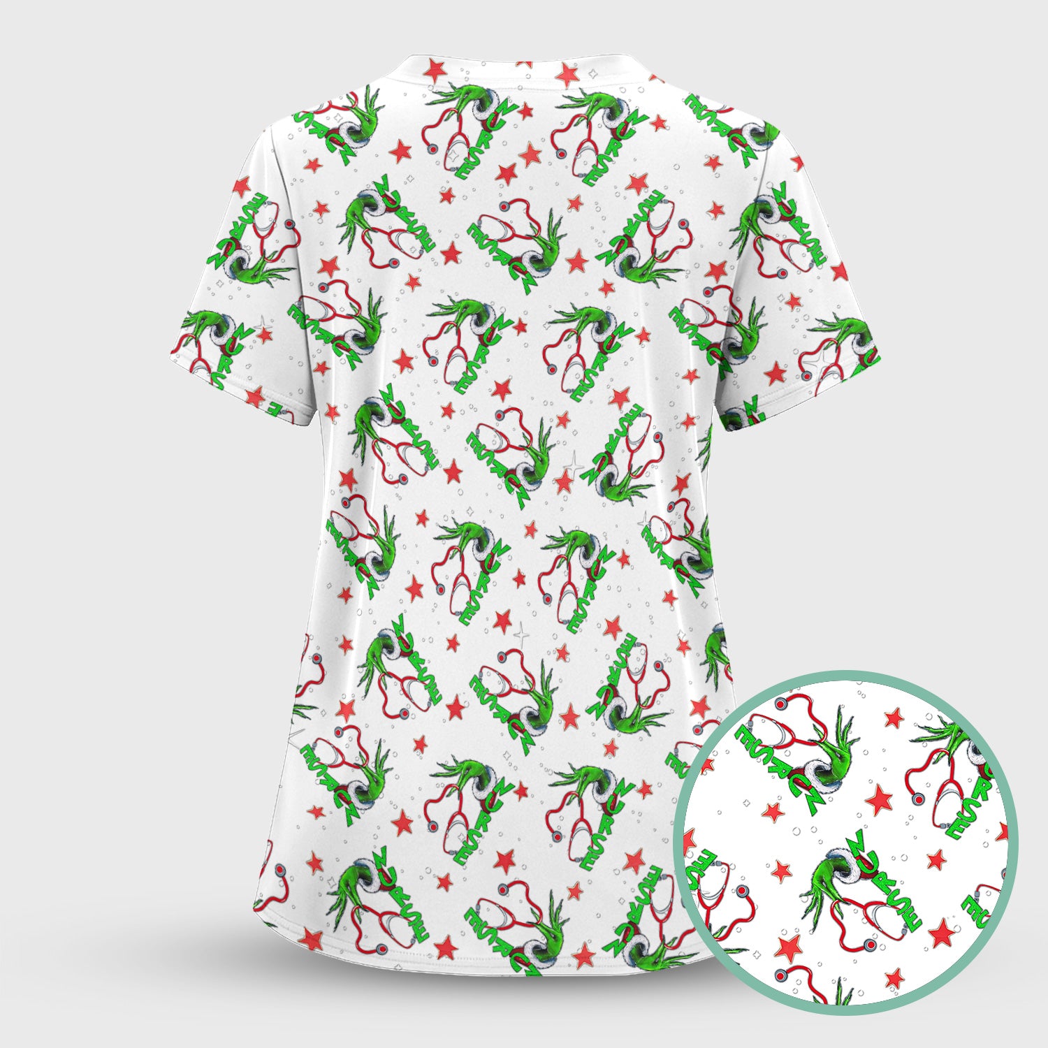Grinch Nurse Scrub Top - Festive Holiday Uniform for Women - RN LPN CNA Nursing Gift