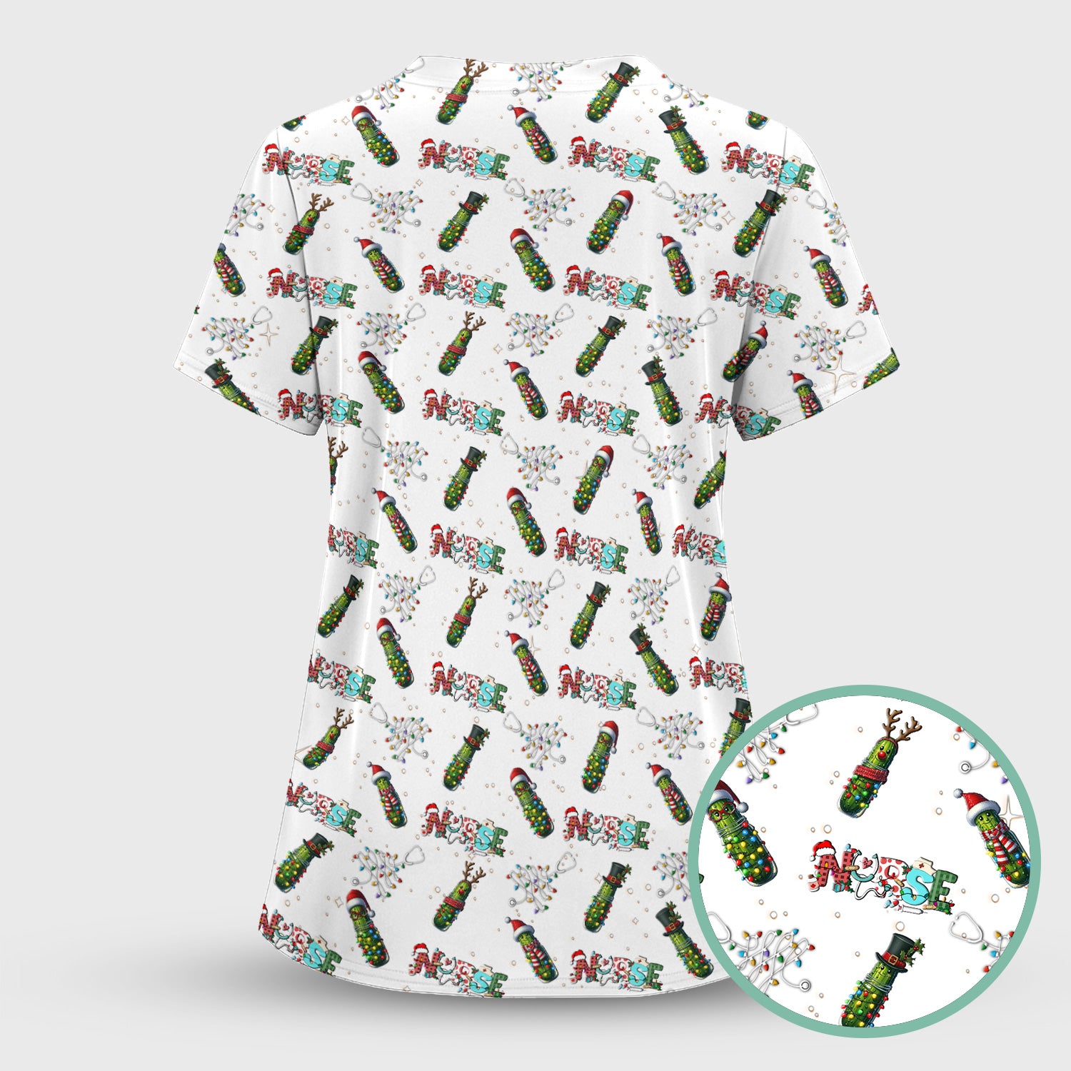 Funny Christmas Pickle Scrubs for Women - Festive Holiday Nurse Medical Uniform - Gift for RN CNA LPN LVN EN